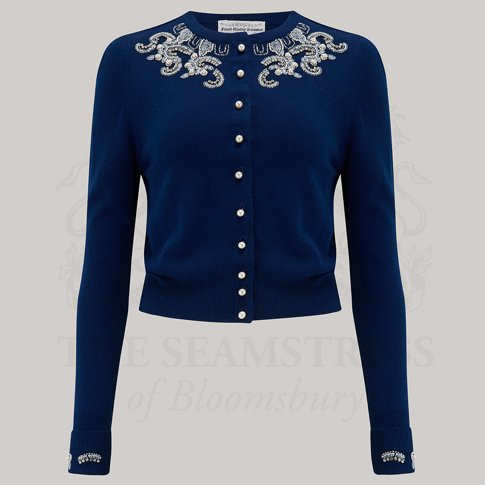 Hand Beaded Cardigan Navy Classic 1940s Style Cardigan The