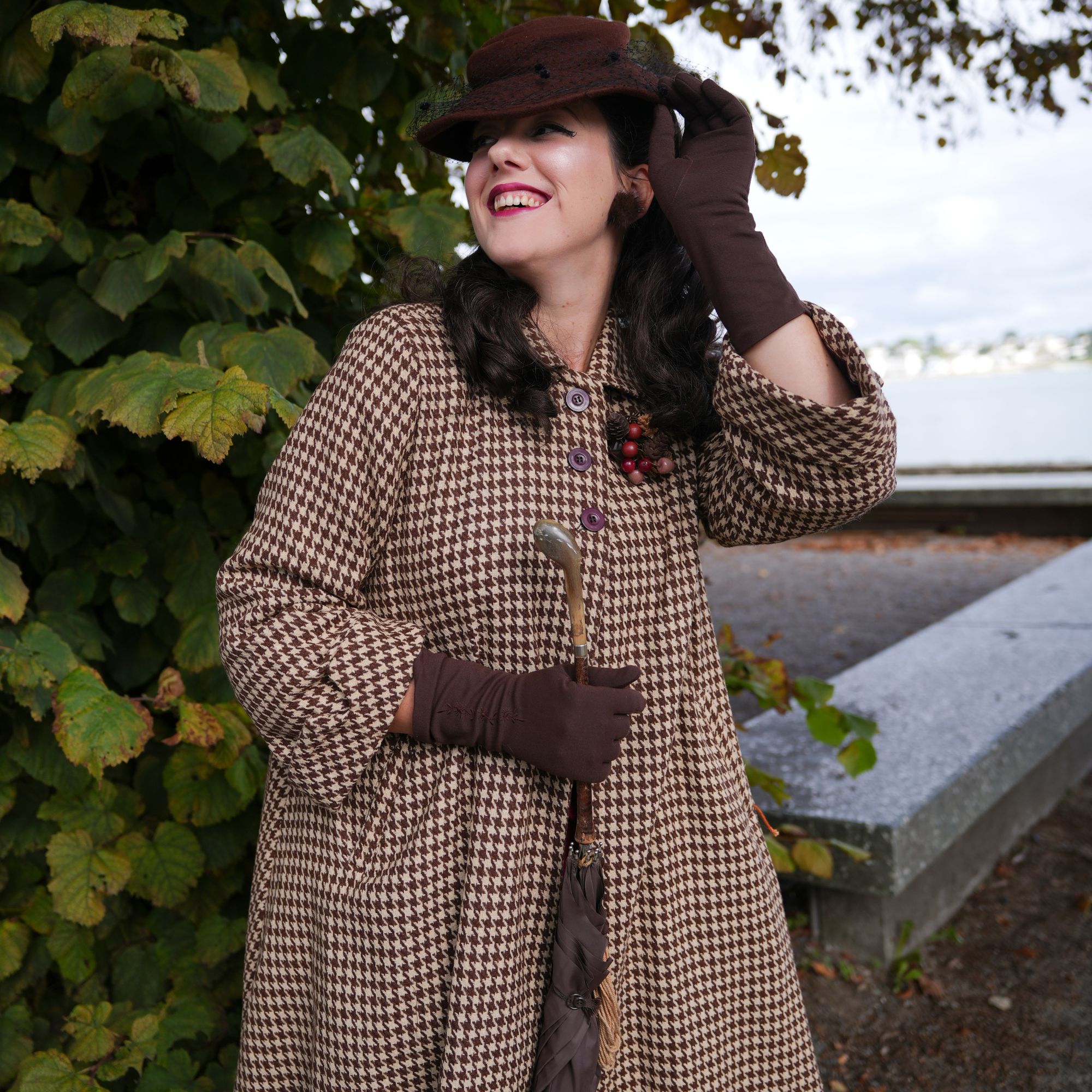 43" Swing Coat in Brown Houndstooth