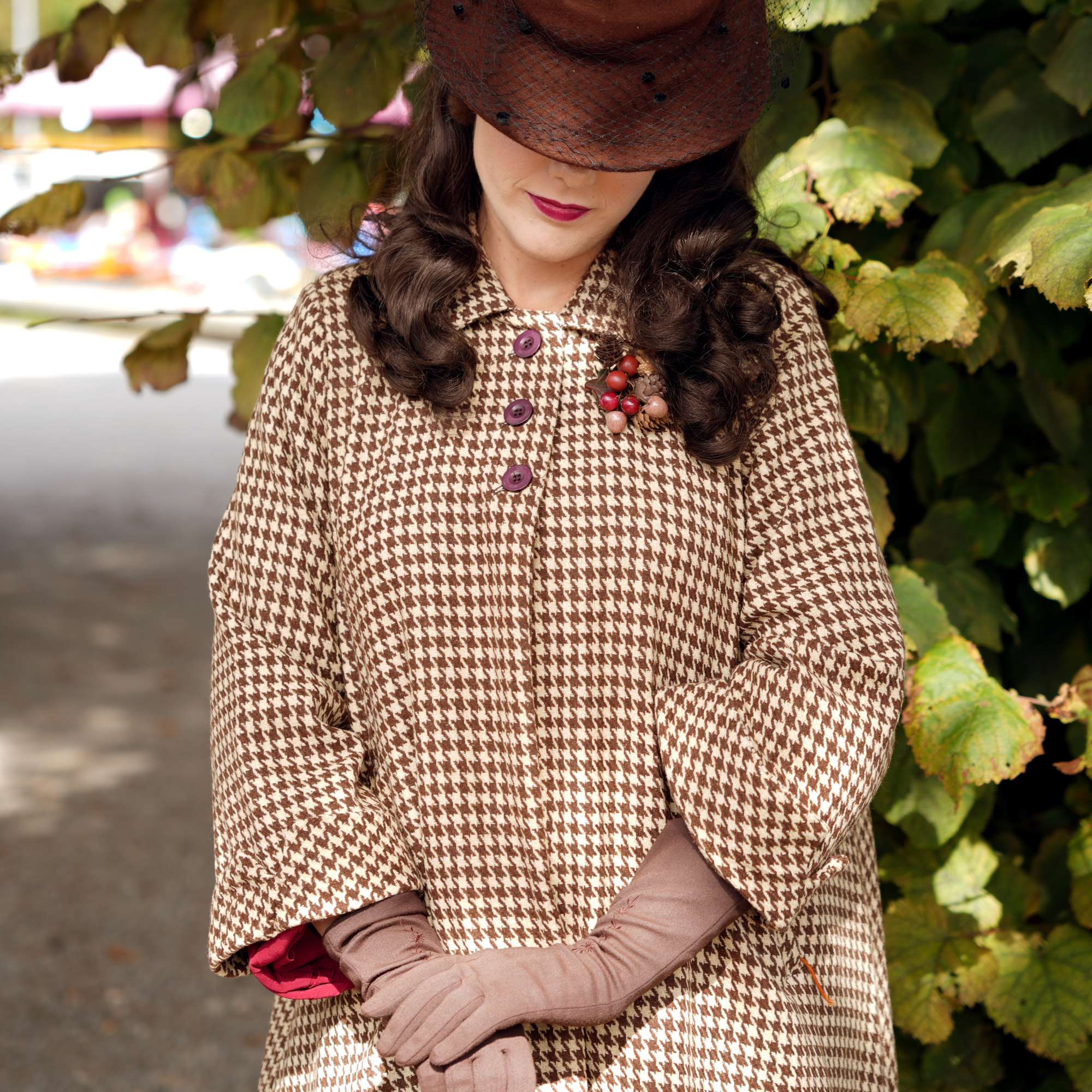 43" Swing Coat in Brown Houndstooth
