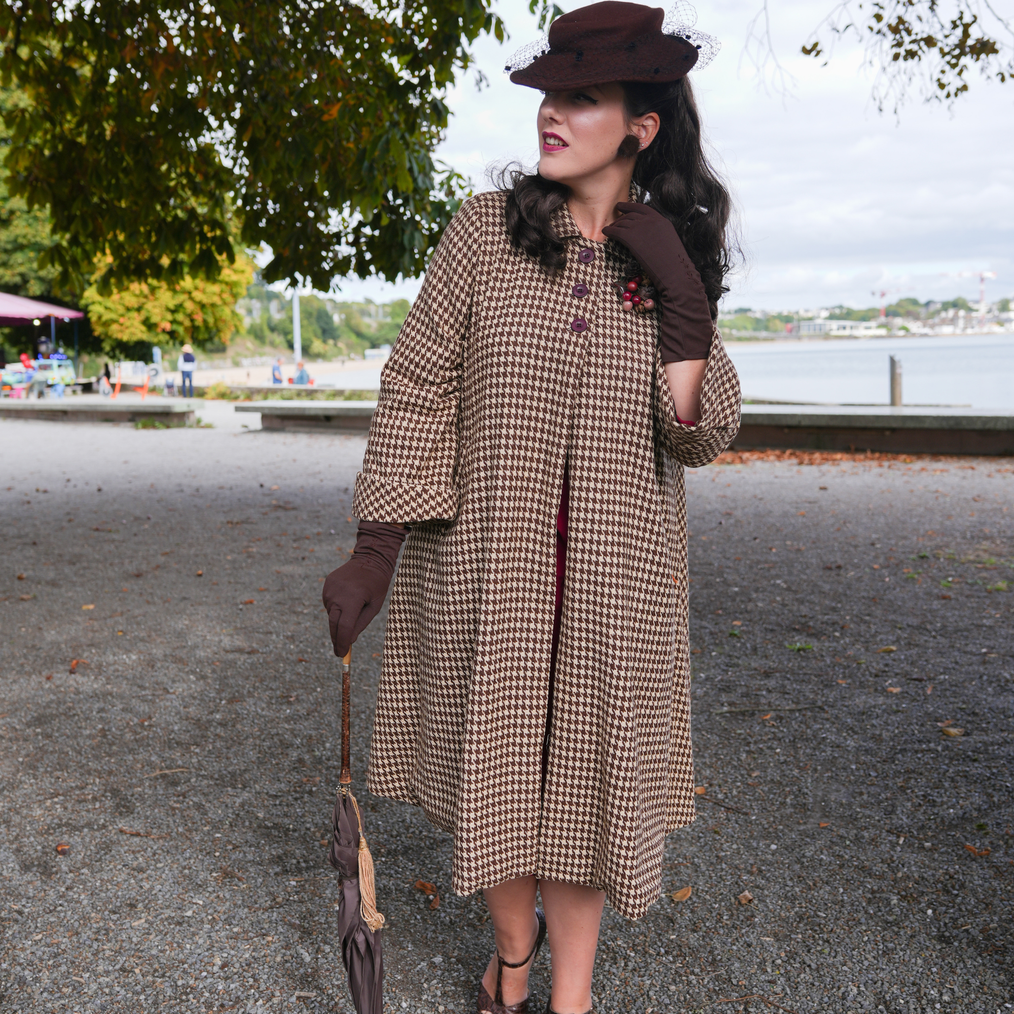 43" Swing Coat in Brown Houndstooth