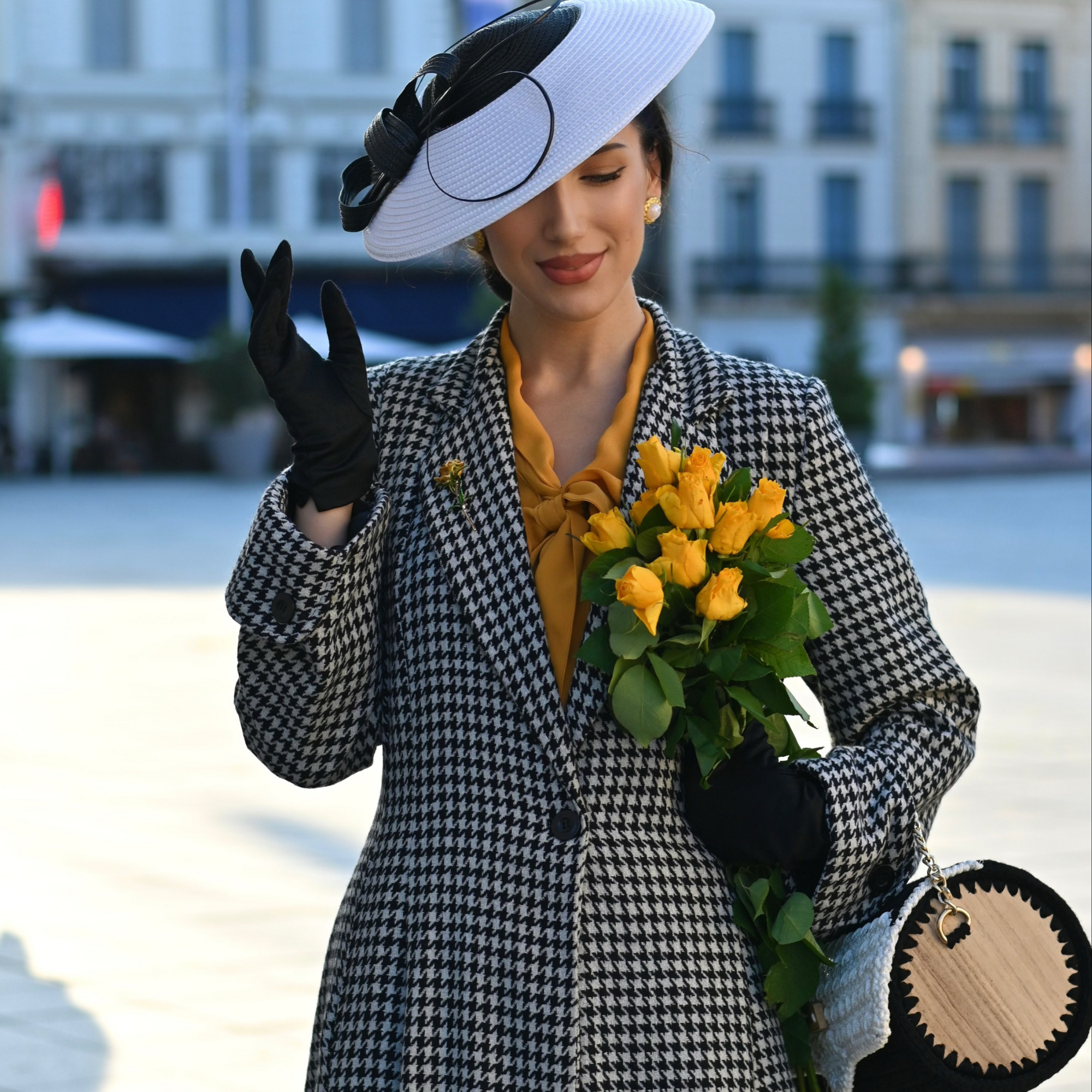 Elizabeth Coat in Black Houndstooth