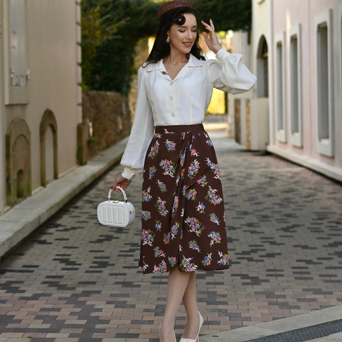 Deanna Skirt in Brown Floral Dancer