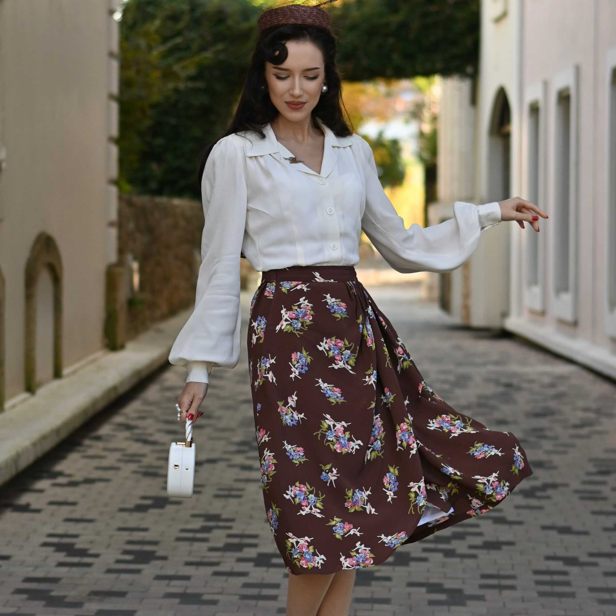 Deanna Skirt in Brown Floral Dancer
