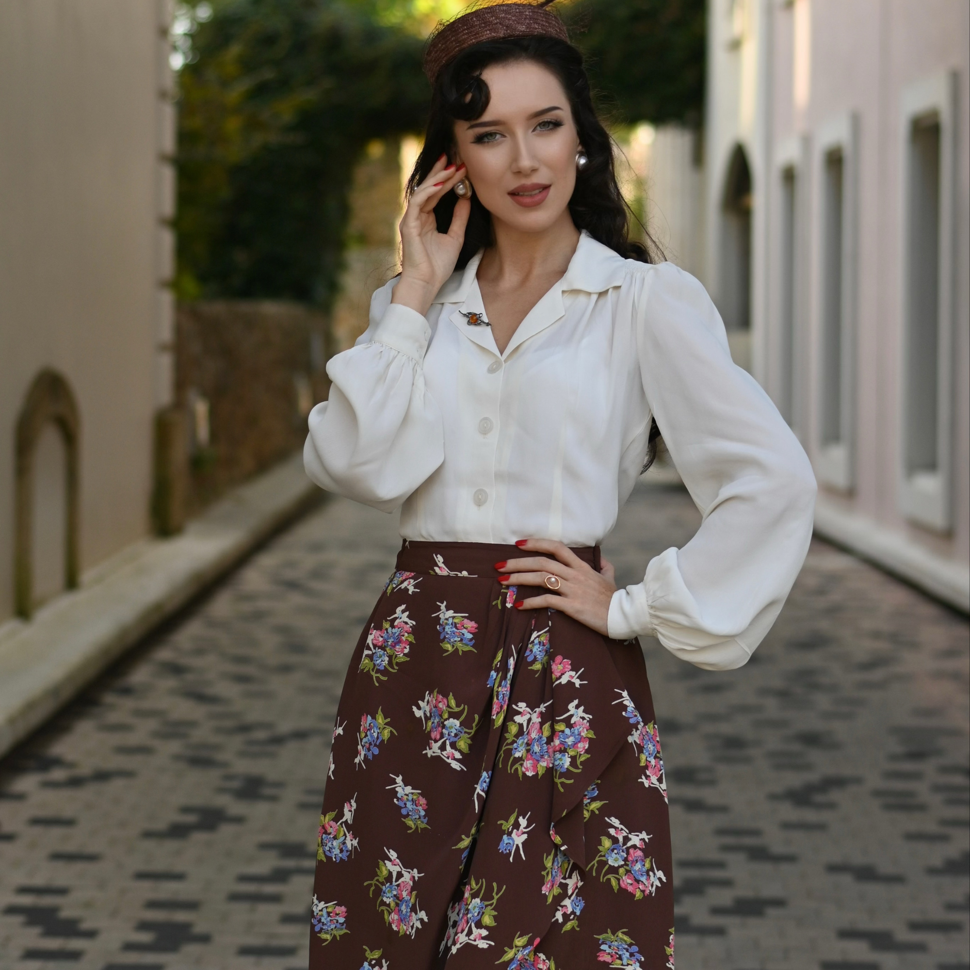 Deanna Skirt in Brown Floral Dancer