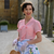 Eva Pussy Bow Blouse Short Sleeve in Blossom Pink