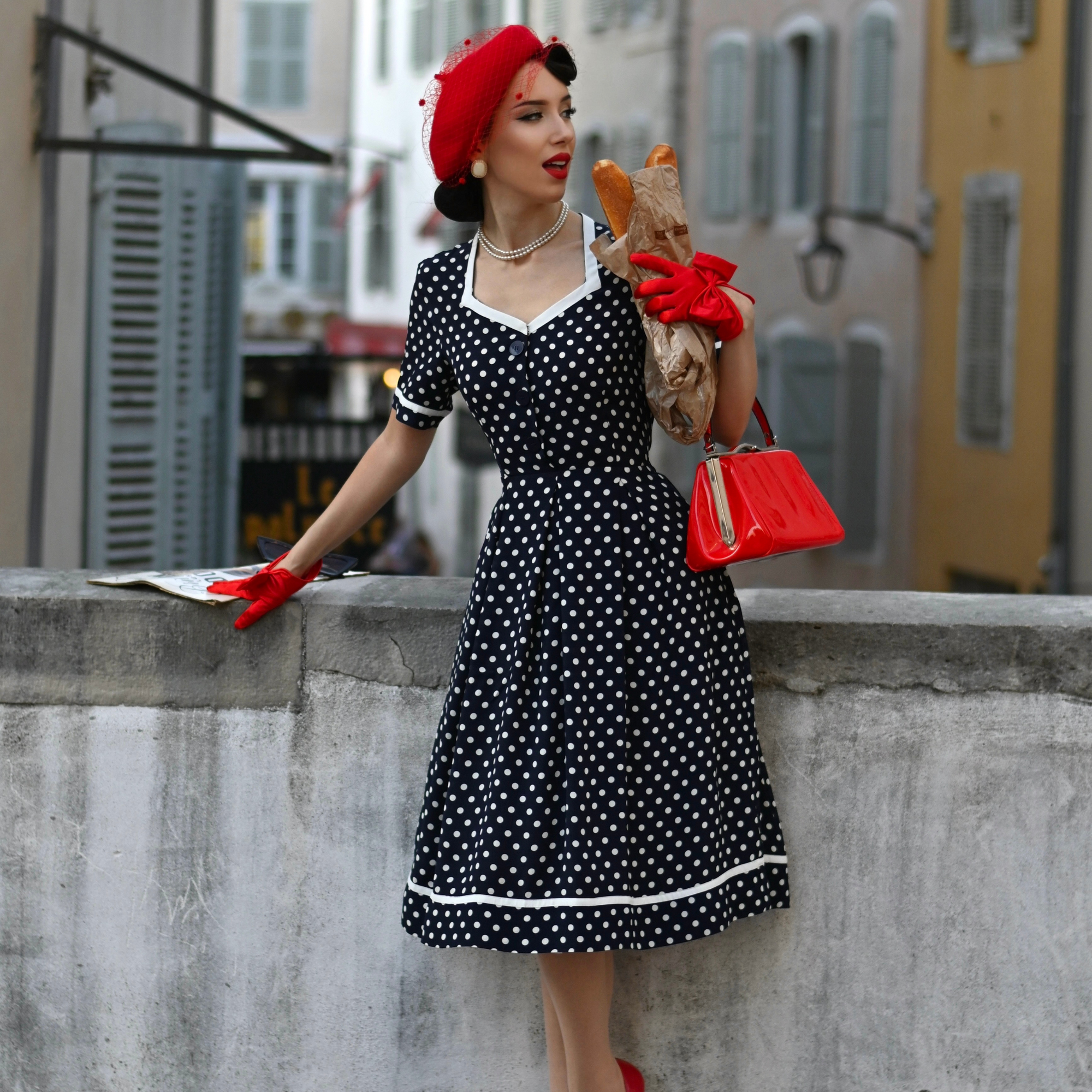 Francoise Dress in Navy Polka