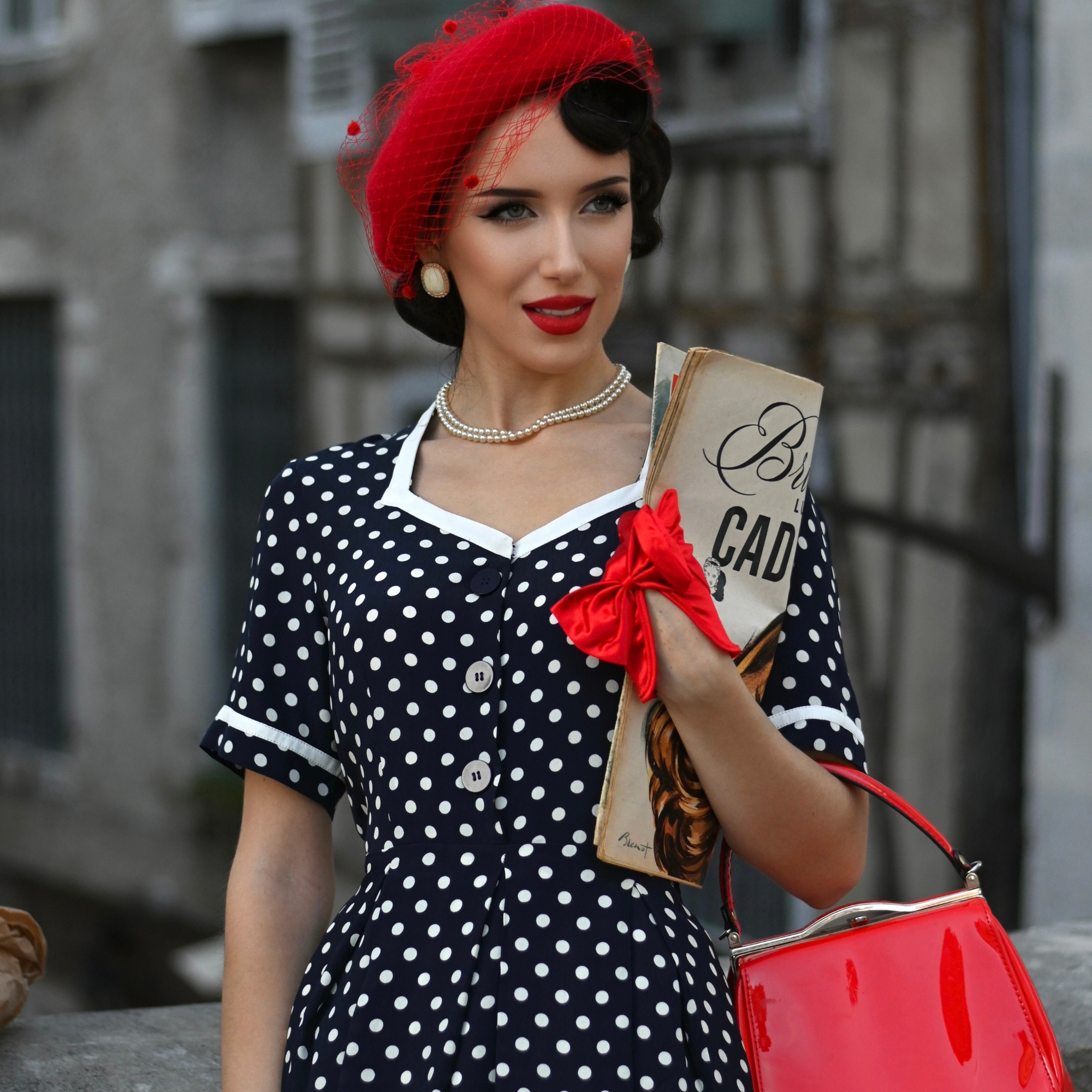 Francoise Dress in Navy Polka