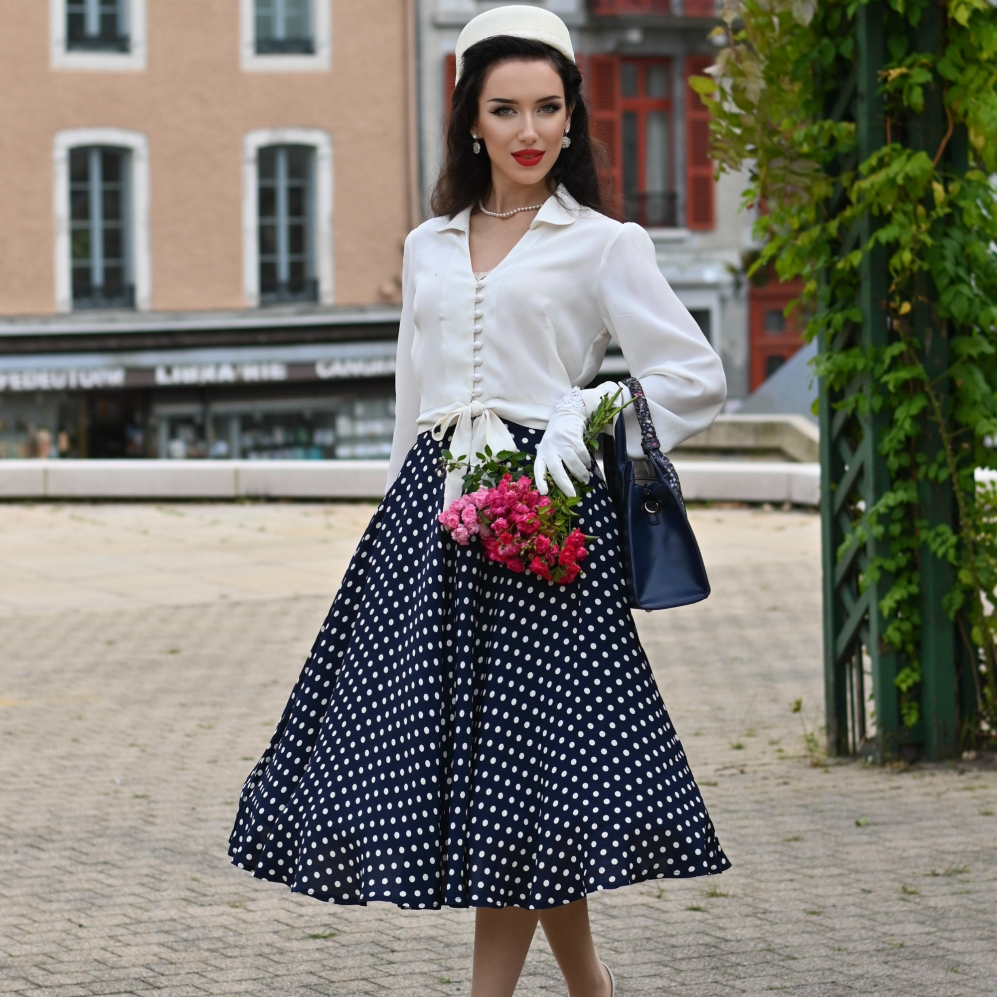 Isabelle Skirt in Navy Polka