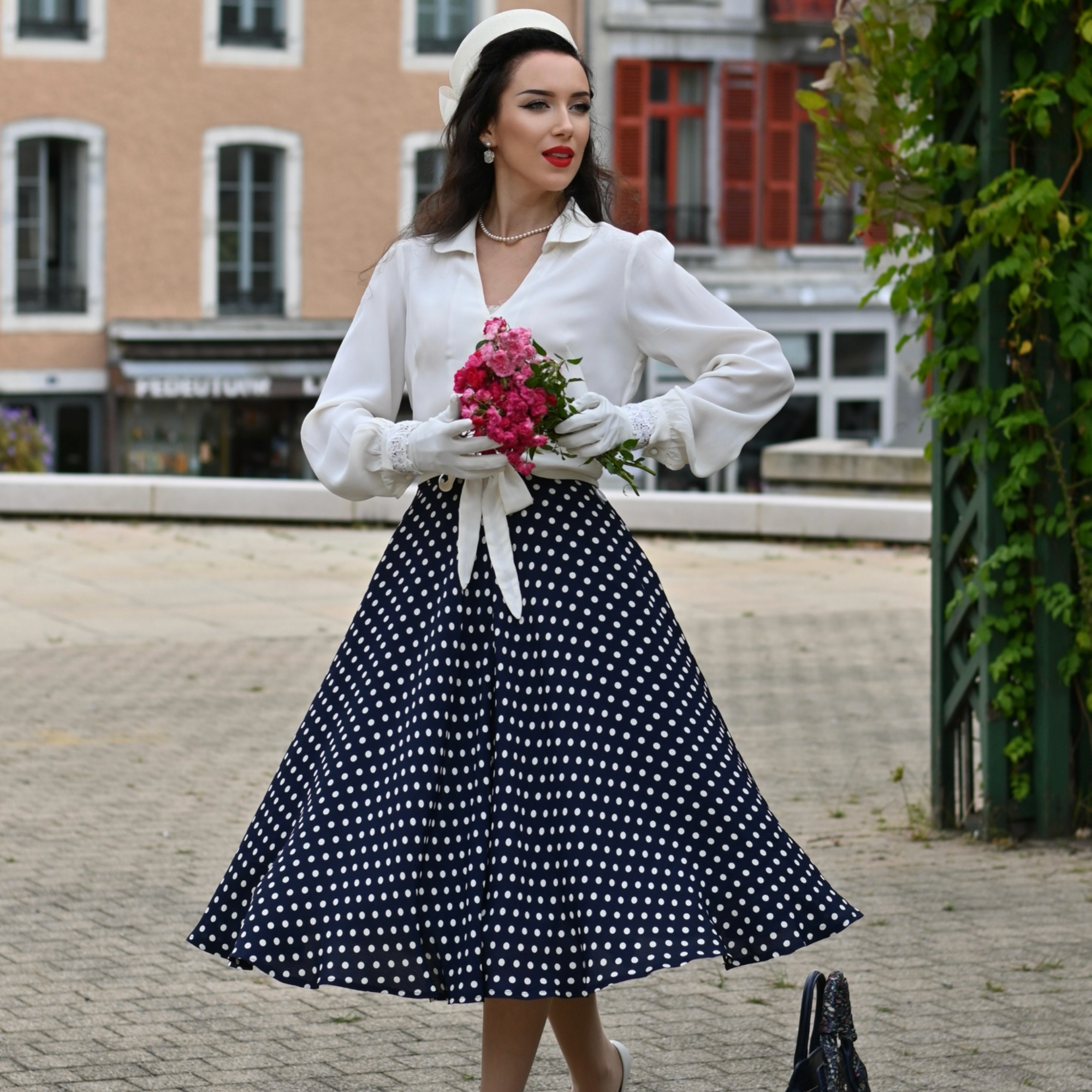 Isabelle Skirt in Navy Polka