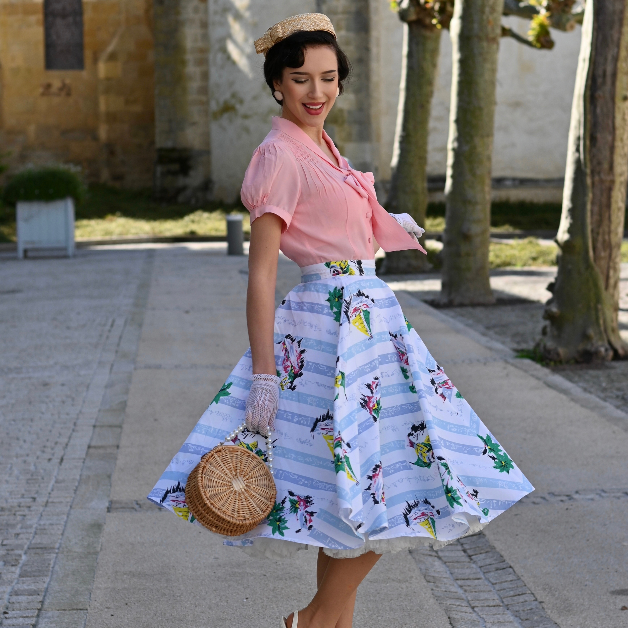 Isabelle Skirt Cotton Seaside Print | Vintage 1940s Style