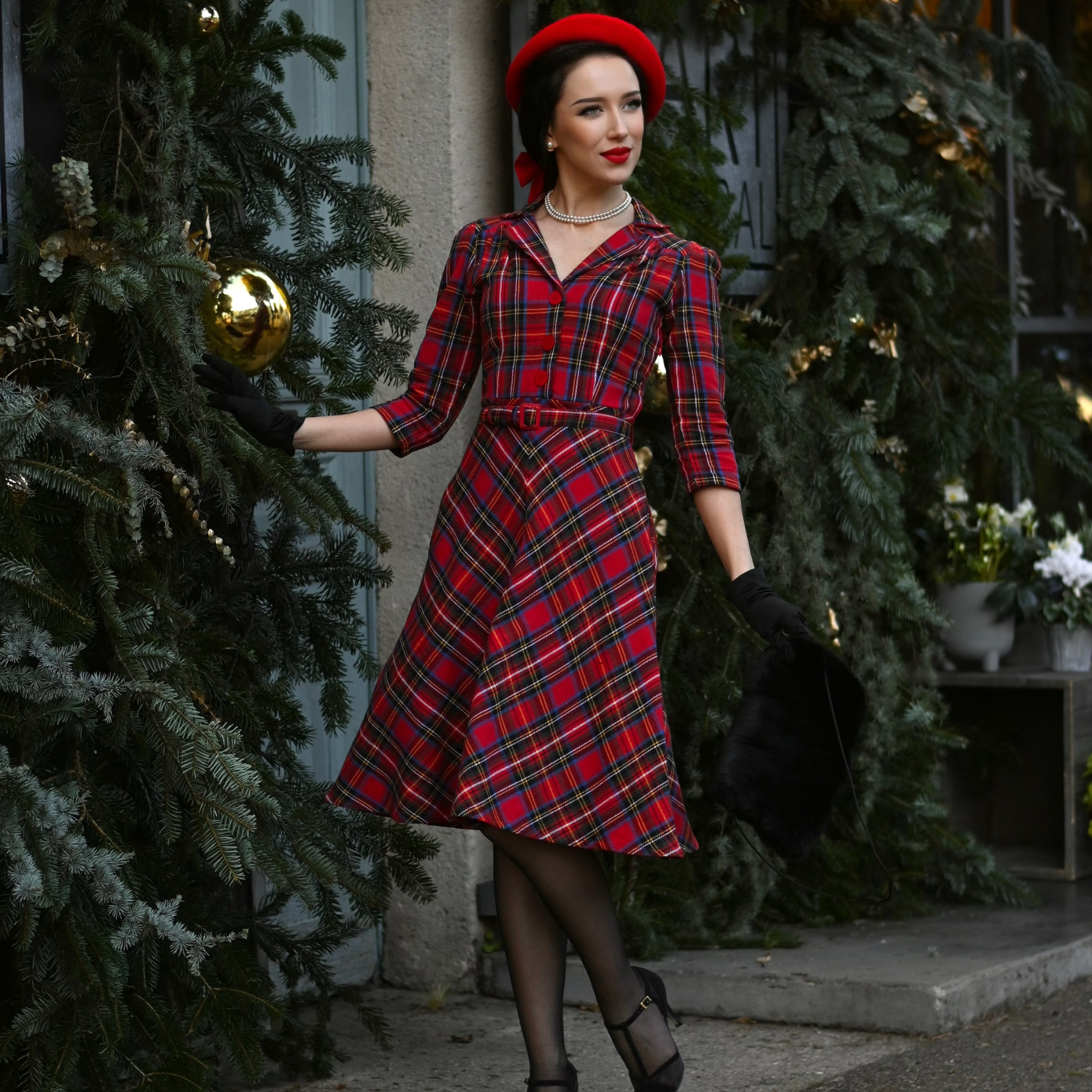 Lisa 3/4 Length Sleeve Red Plaid Tartan | 1940s Style Shirtwaist Dress - The Seamstress of Bloomsbury Lisa 3/4 Length Sleeve Red Plaid Tartan | 1940s Style Shirtwaist Dress - The Seamstress of Bloomsbury