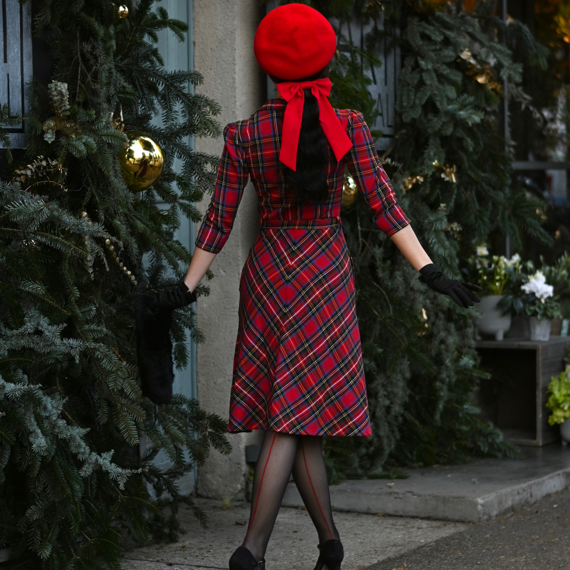 Lisa 3/4 Length Sleeve Dress in Red Plaid Tartan