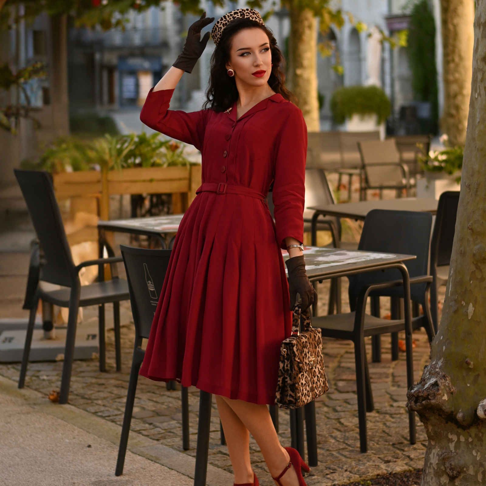 1940s long sleeve dress Ava Dress French Navy | Vintage 1940s Style Long Sleeve Dress