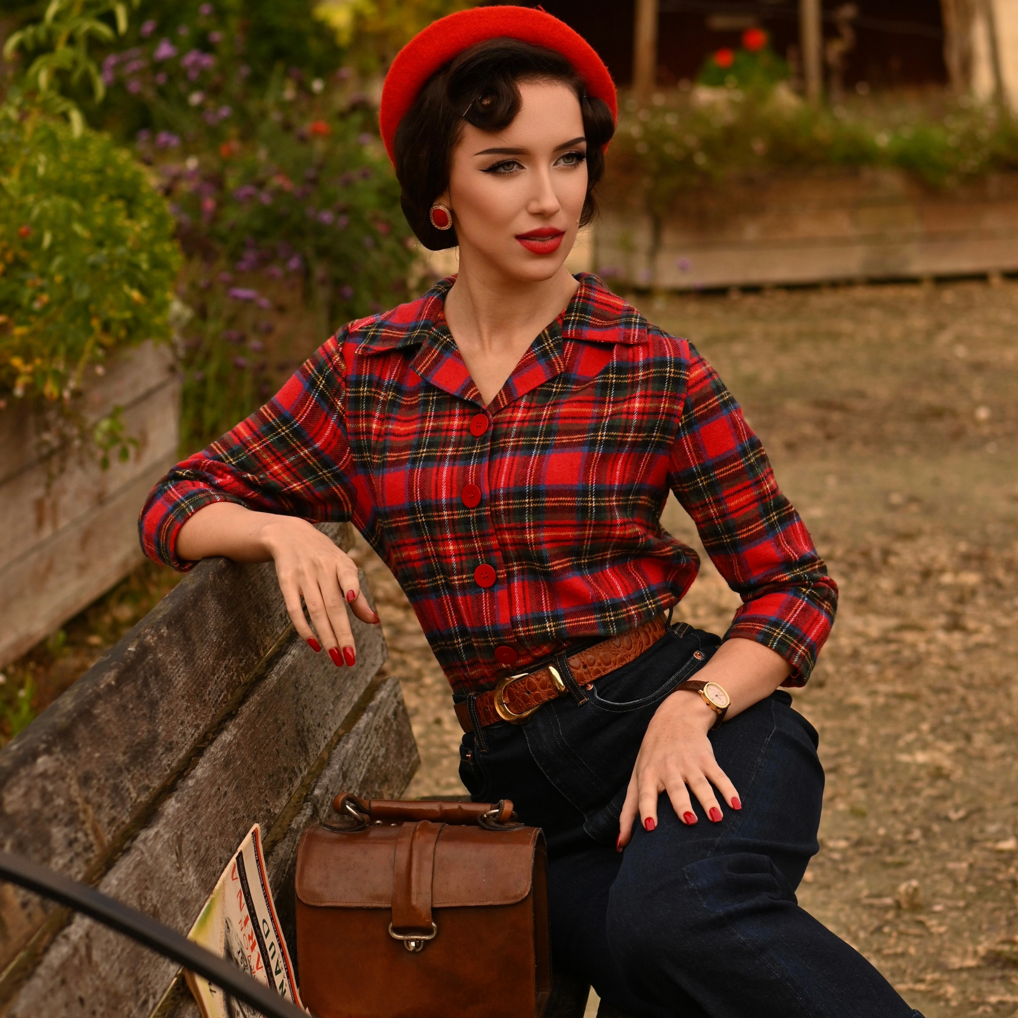 Marion Blouse in Red Plaid Tartan