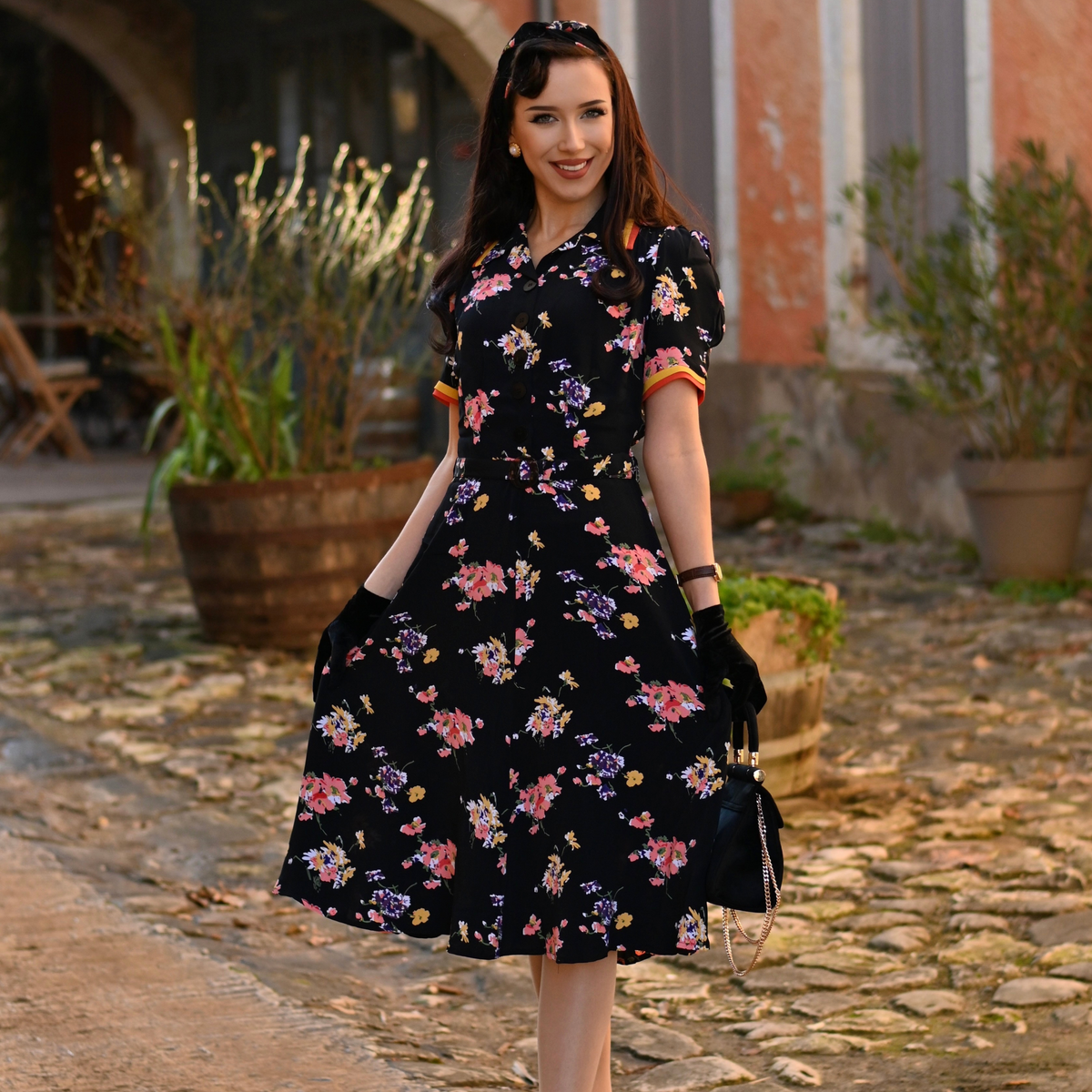 Roma Dress in Black Mayflower