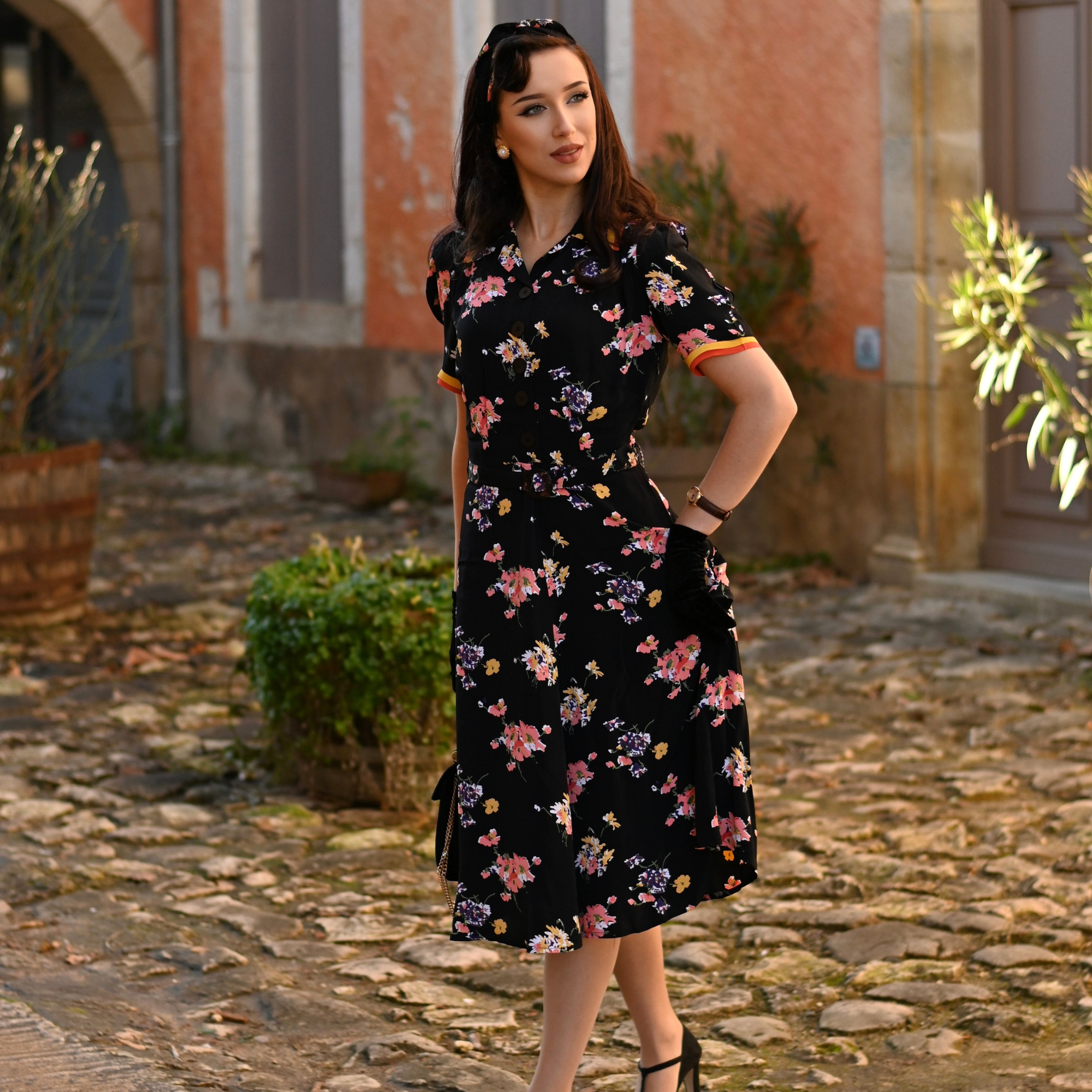 Roma Dress in Black Mayflower