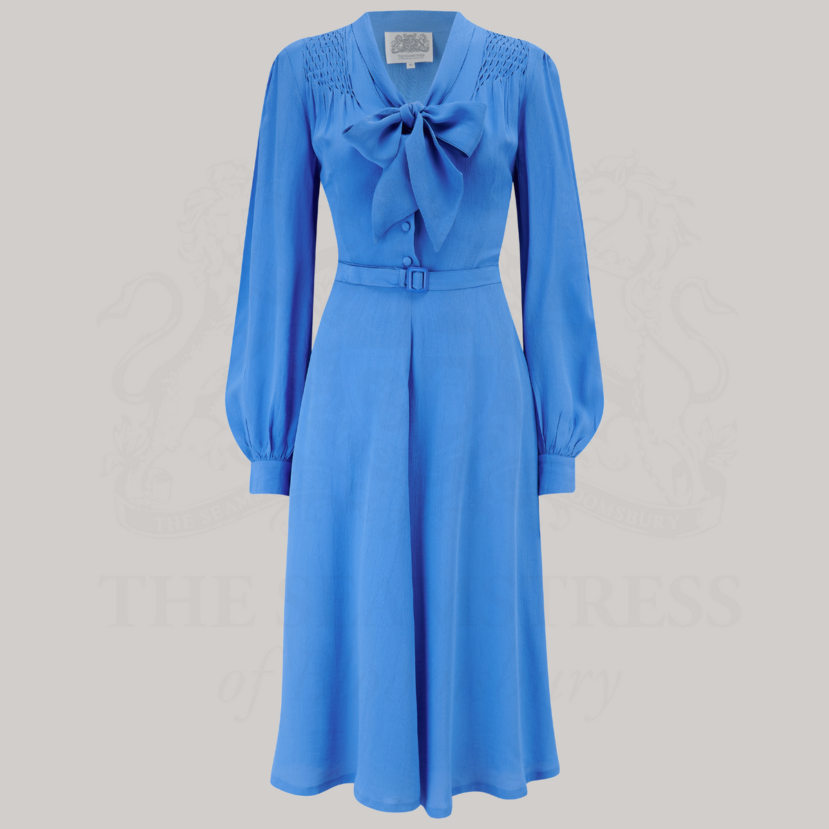 Eva Pussy Bow Dress in Palace Blue