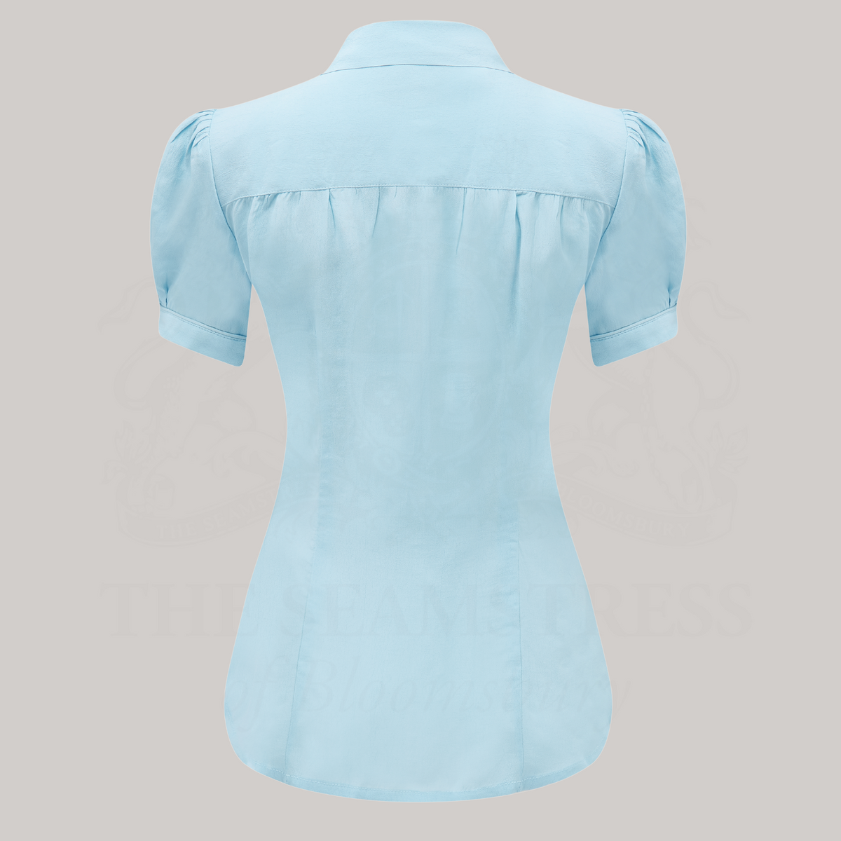 Eva Pussy Bow Blouse Short Sleeve in Powder Blue