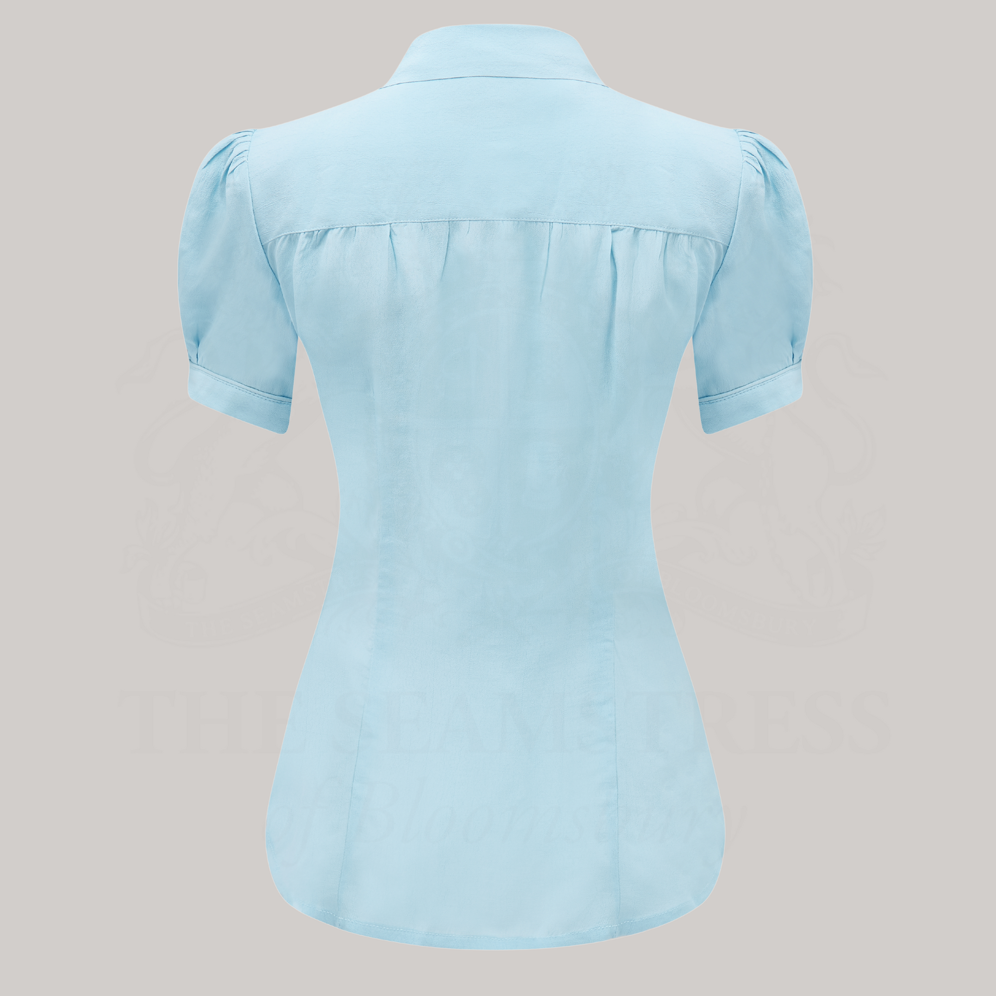 Eva Pussy Bow Blouse Short Sleeve in Powder Blue