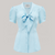 Eva Pussy Bow Blouse Short Sleeve in Powder Blue