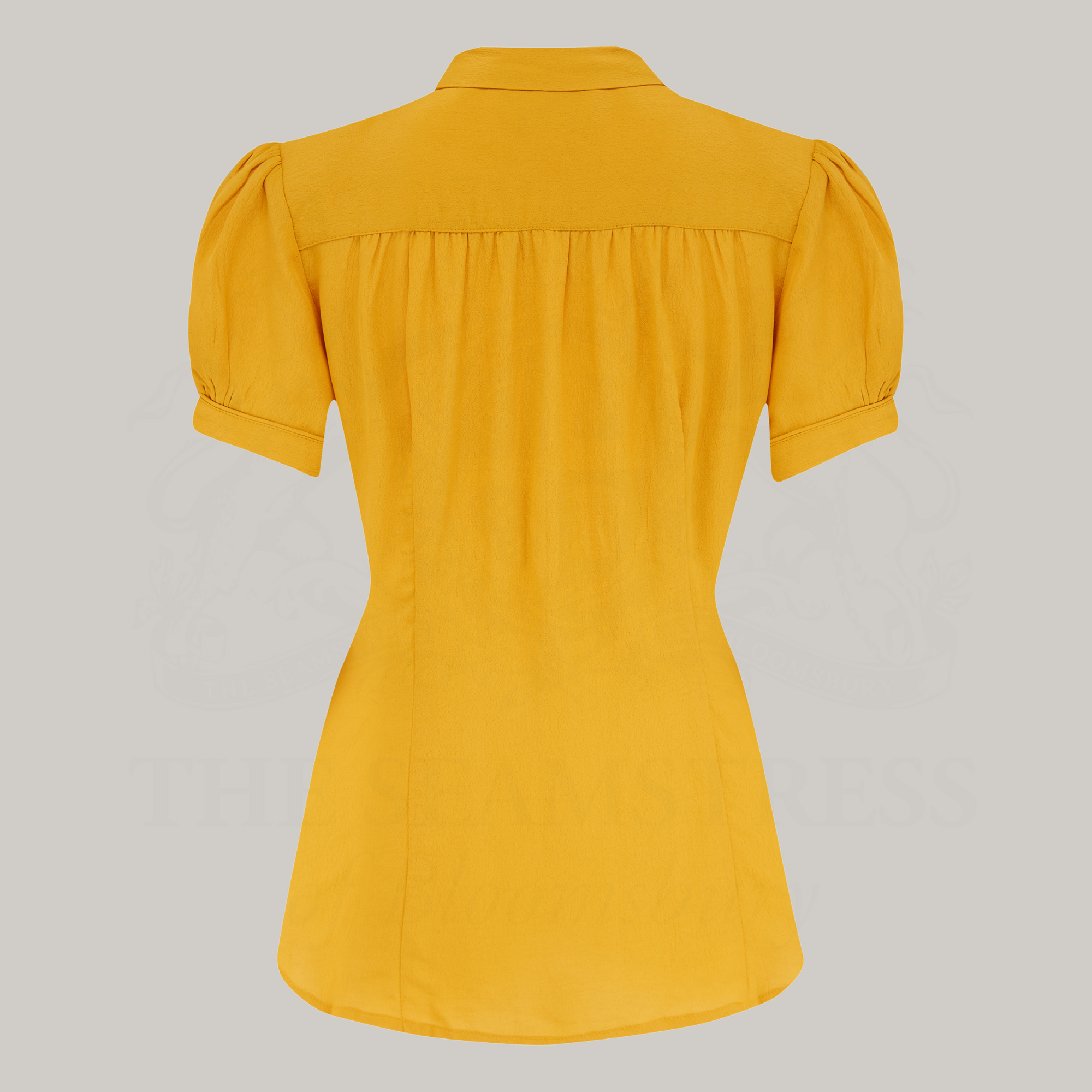 Eva Pussy Bow Blouse Short Sleeve in Mustard