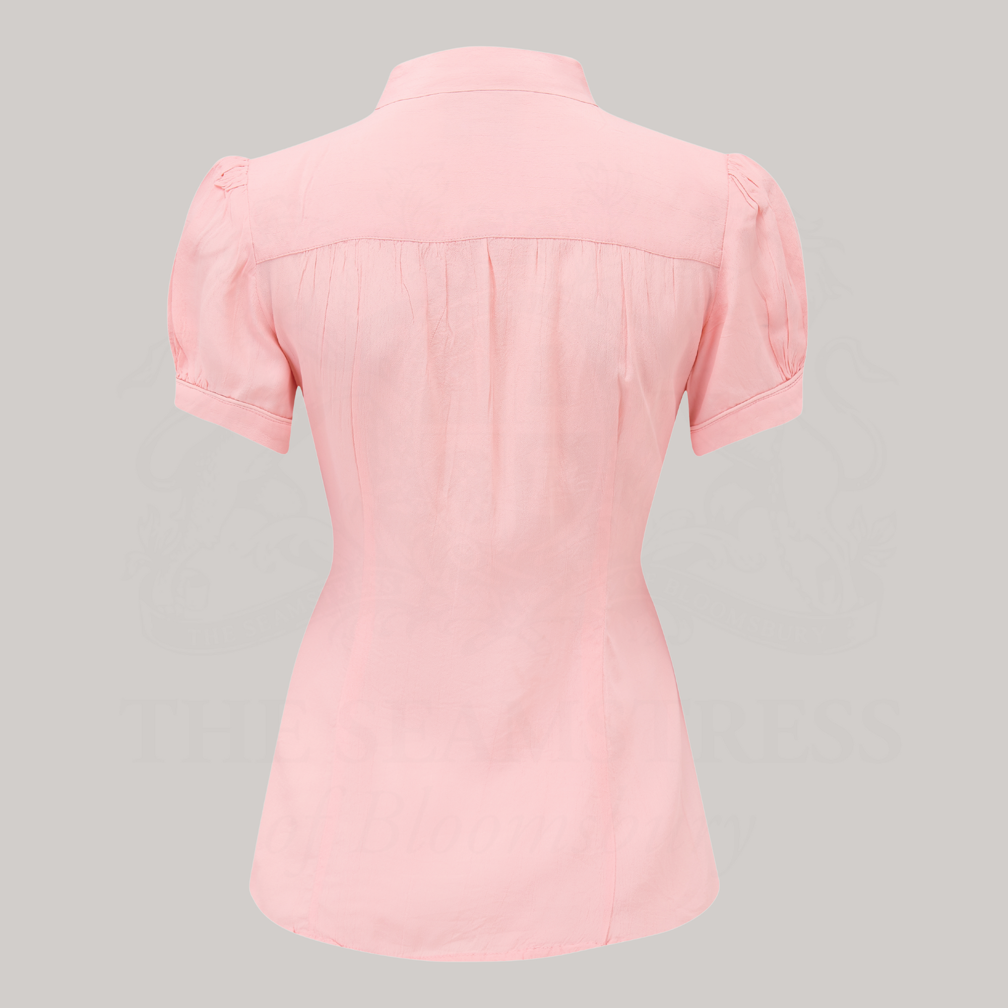 Eva Pussy Bow Blouse Short Sleeve in Blossom Pink