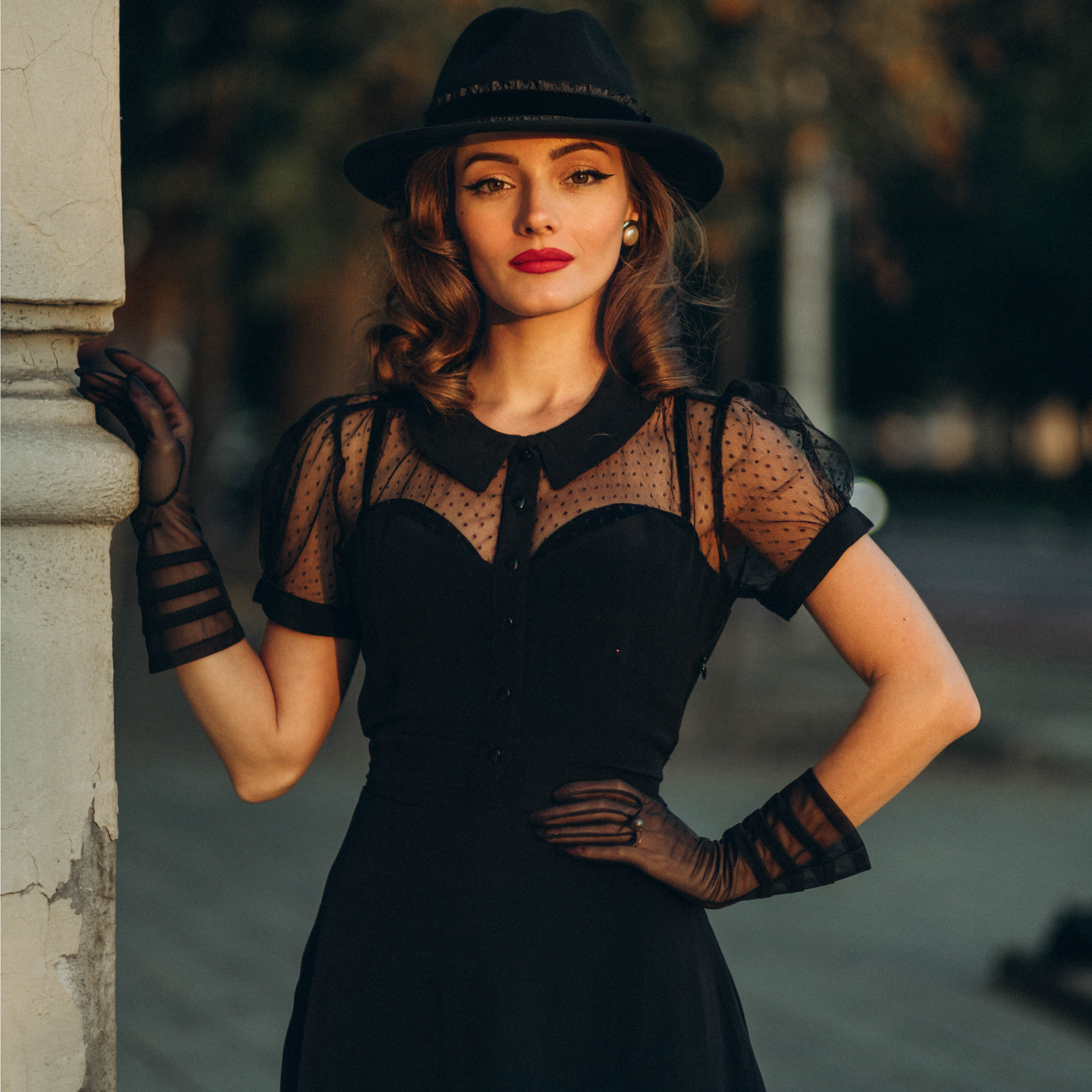 Florance Dress in Liquorice Black | Women's 1940s Vintage Style Dress