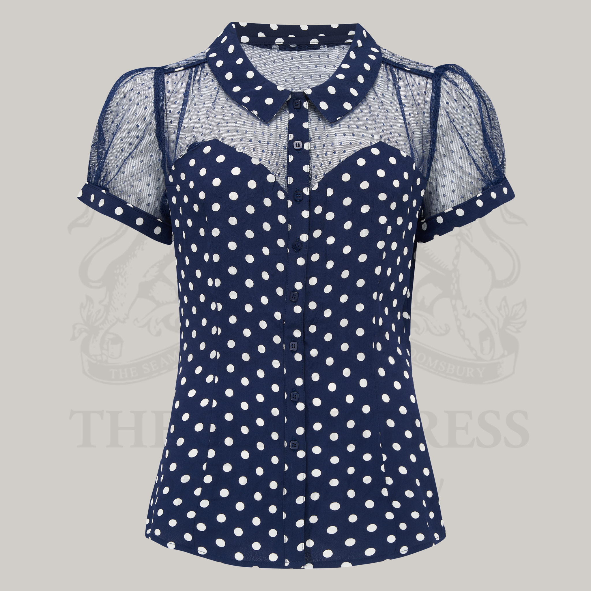 Navy polka dot blouse uk hotsell