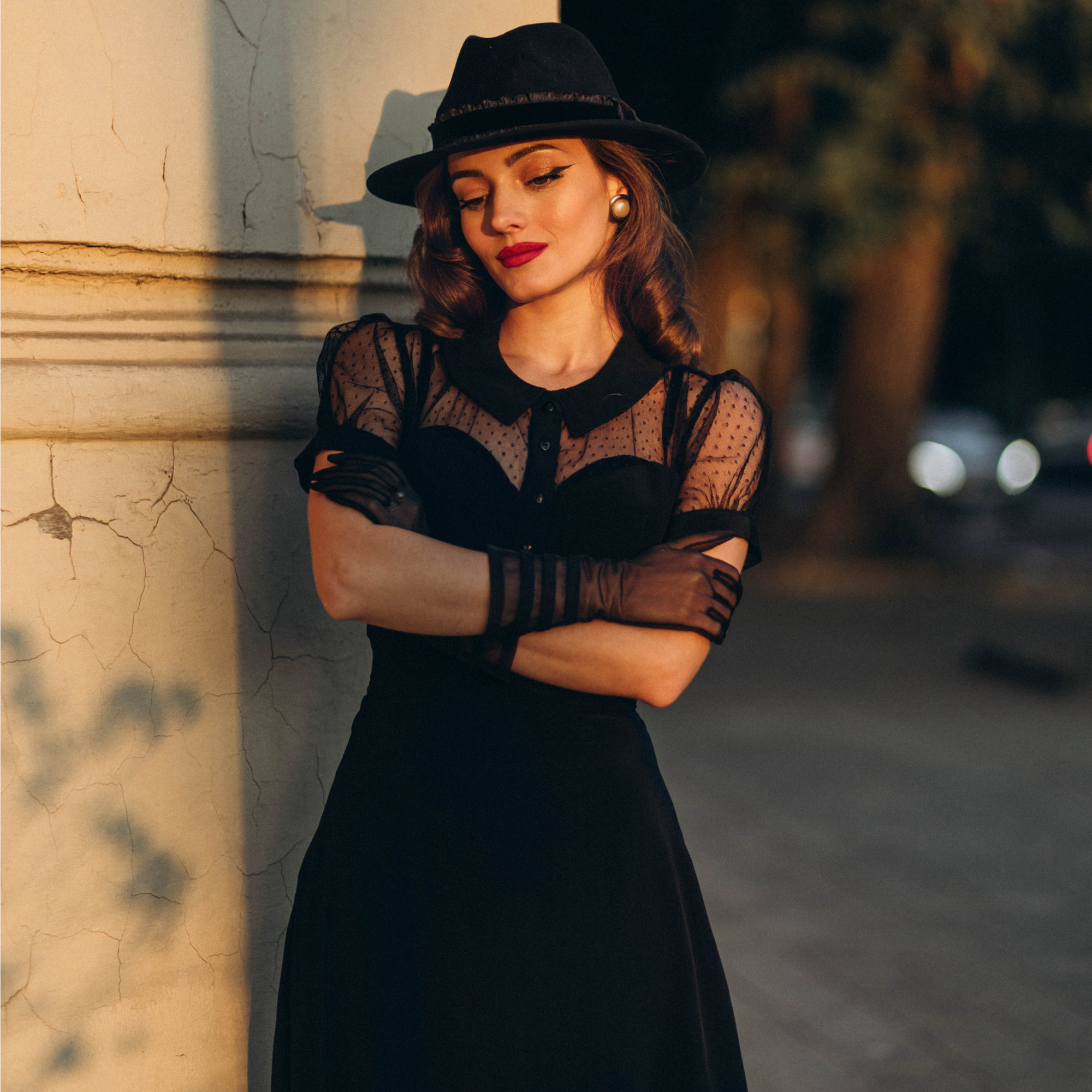 Florance Dress in Liquorice Black | Women's 1940s Vintage Style Dress