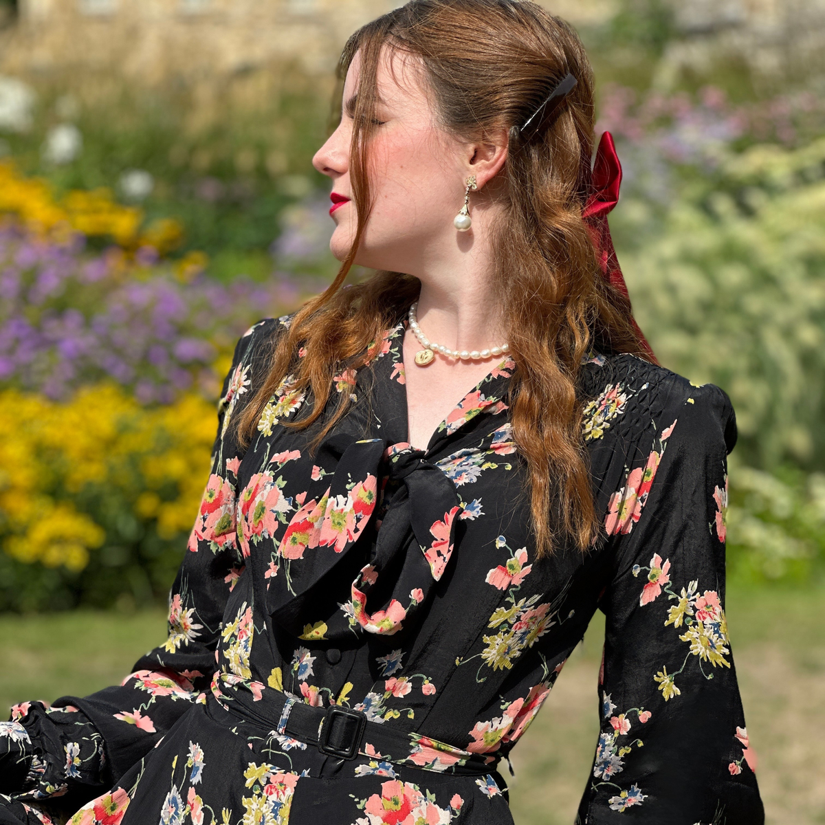 Eva Pussy Bow Dress in Black Mayflower