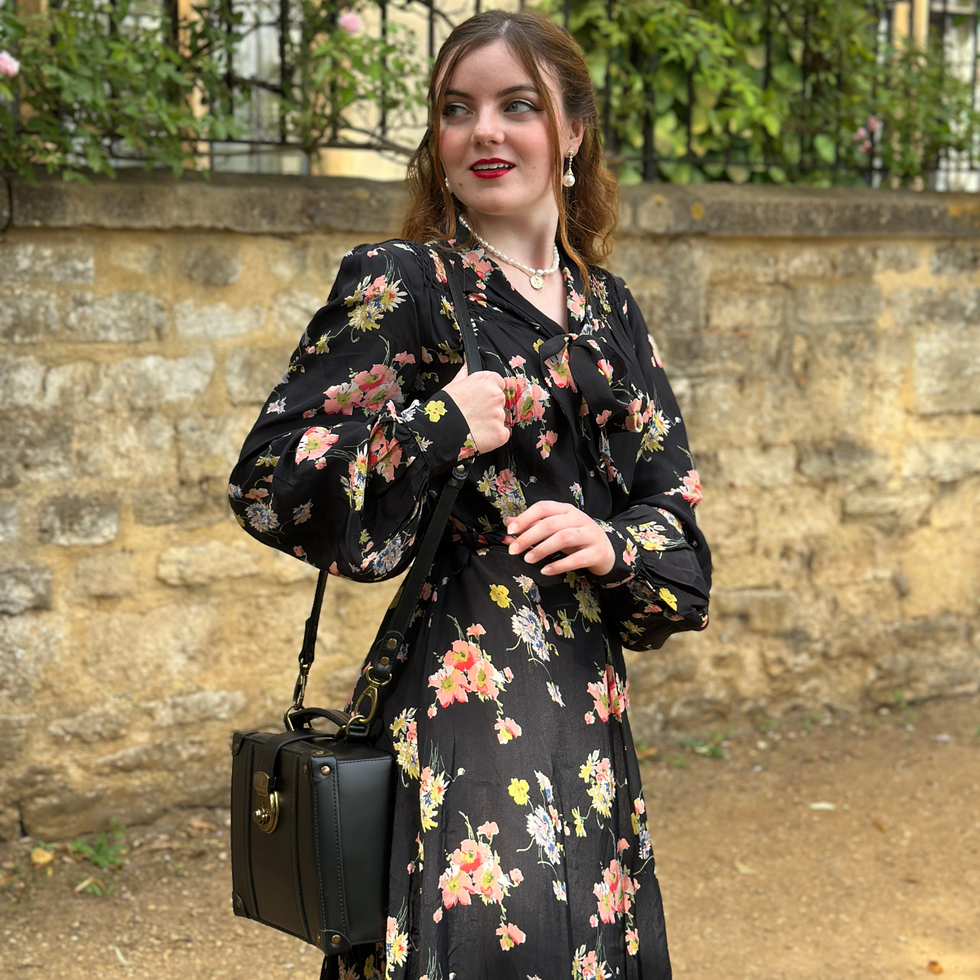 Eva Pussy Bow Dress in Black Mayflower