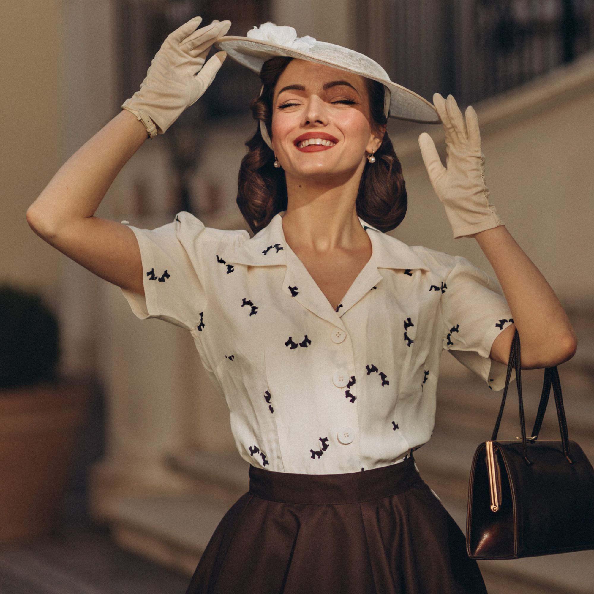 Grace Blouse Cream Doggy Women s Vintage 1940s Style Blouse