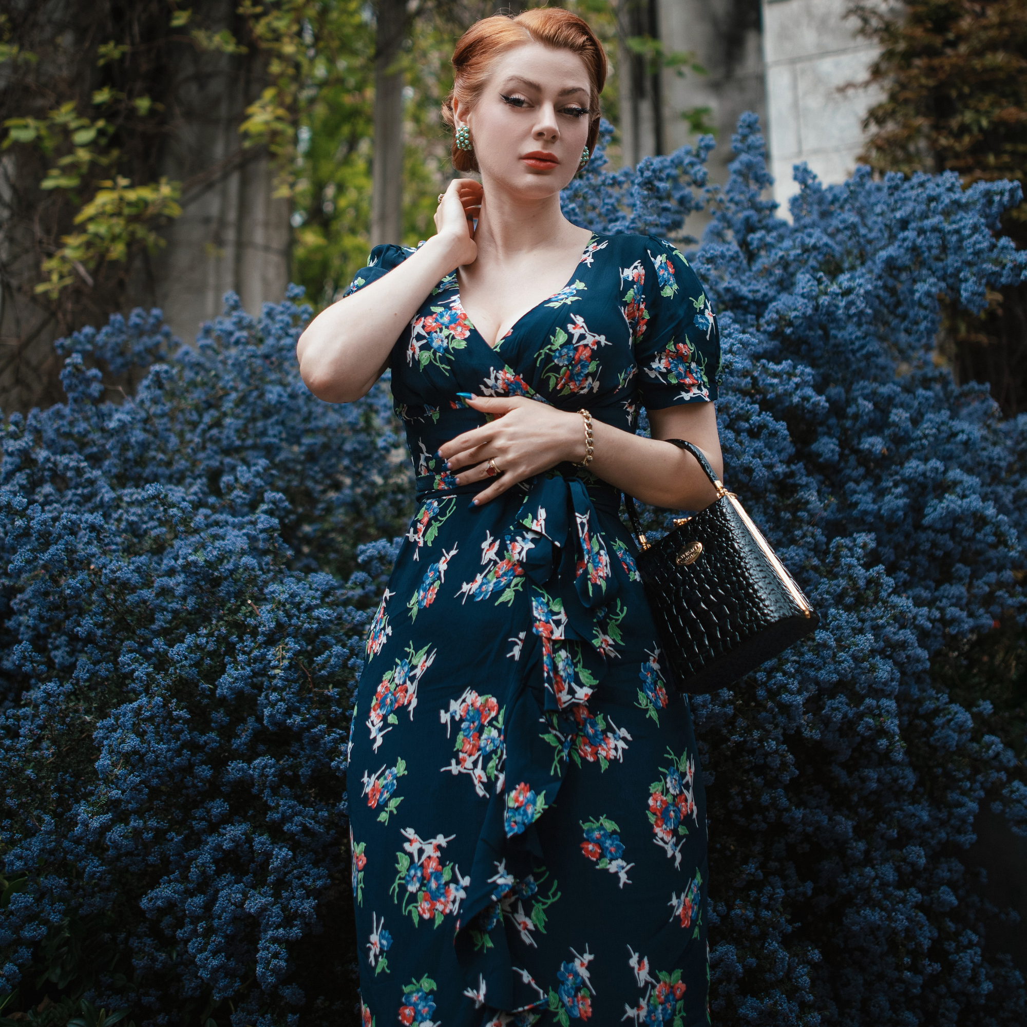 Lilian Dress in Navy Floral Dancer