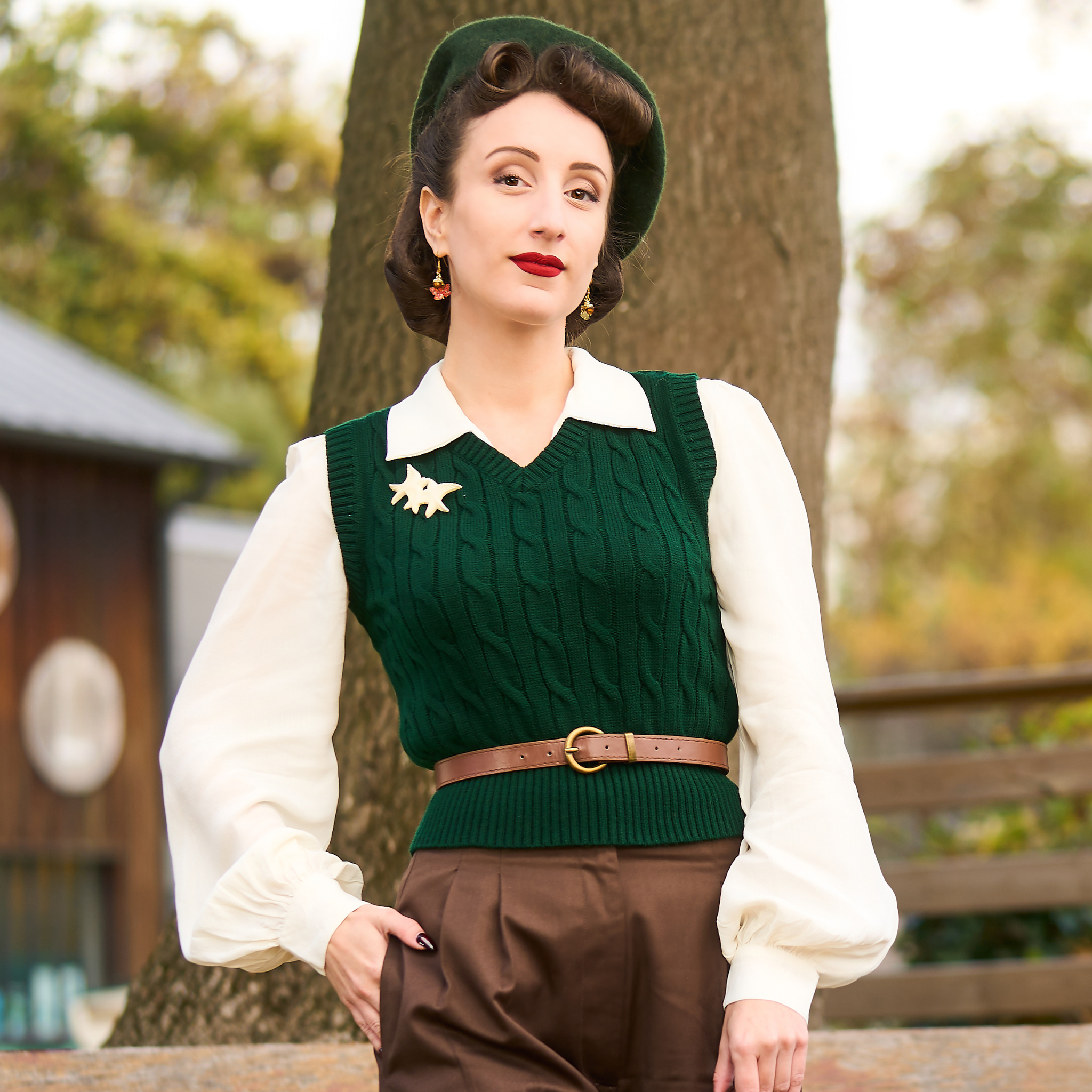 Cable Knit Slipover Green | 1940s Vintage Style Slipover Vest Cable Knit Slipover Green | 1940s Vintage Style Slipover Vest
