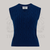 1940s style cable knitted slipover/vest in navy blue with a v-neck neckline.