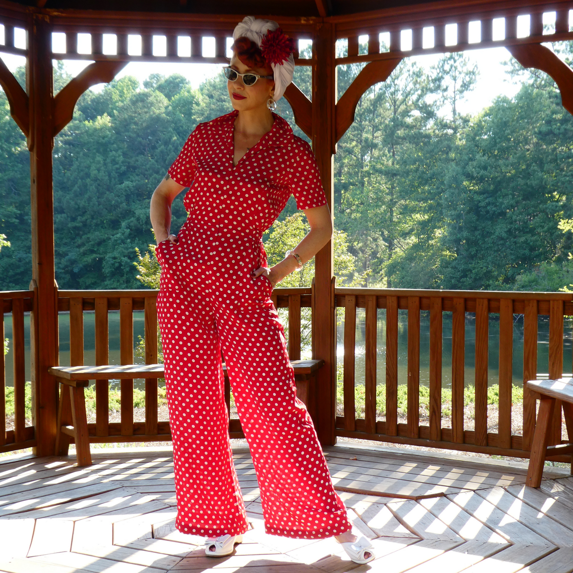 Lauren Siren Suit in Red Polka