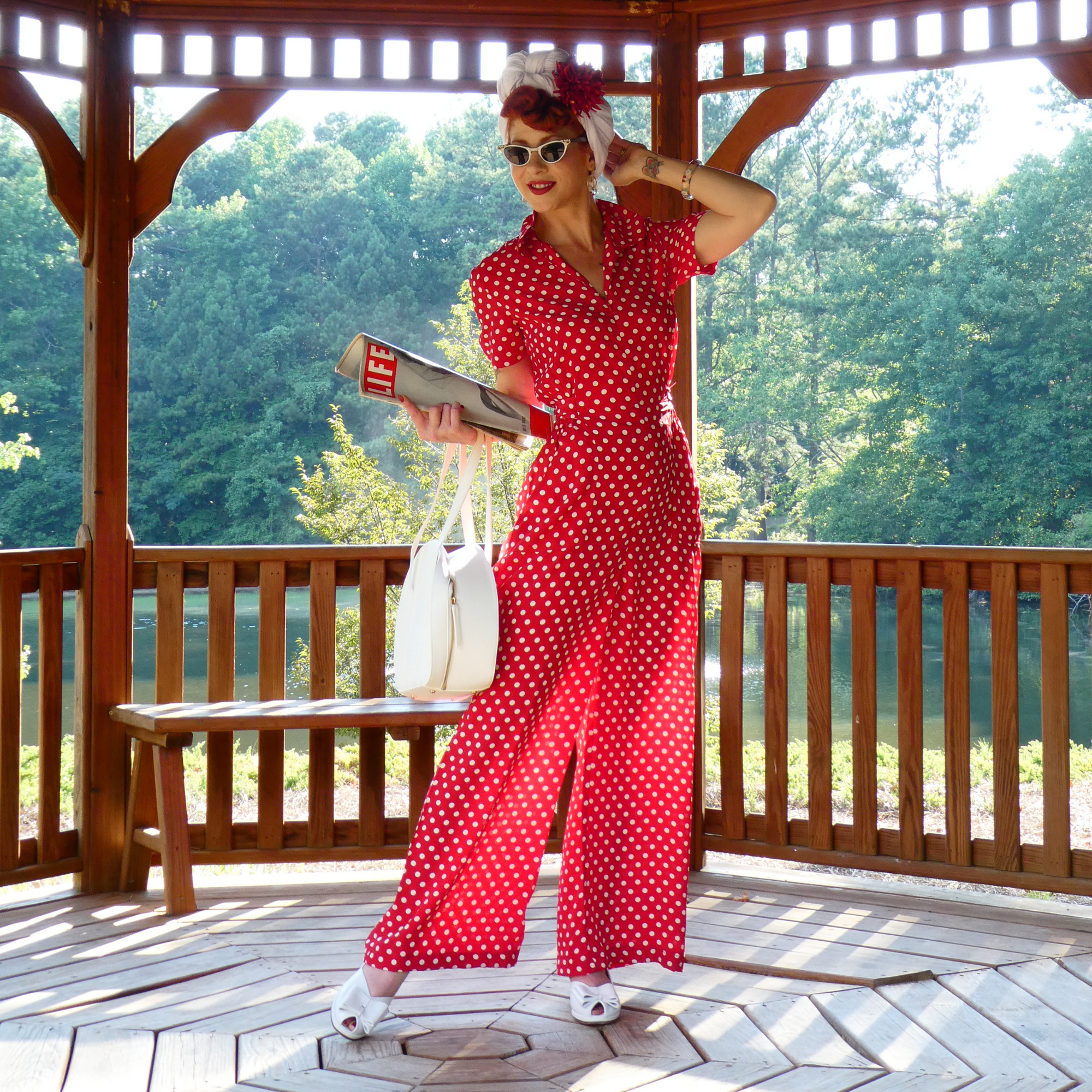Lauren Siren Suit in Red Polka