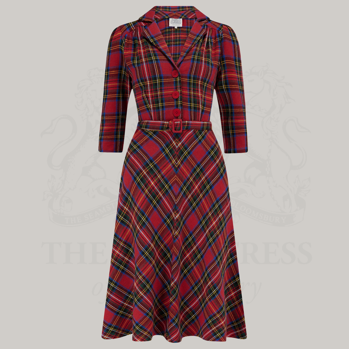 Lisa 3/4 Length Sleeve Dress in Red Plaid Tartan