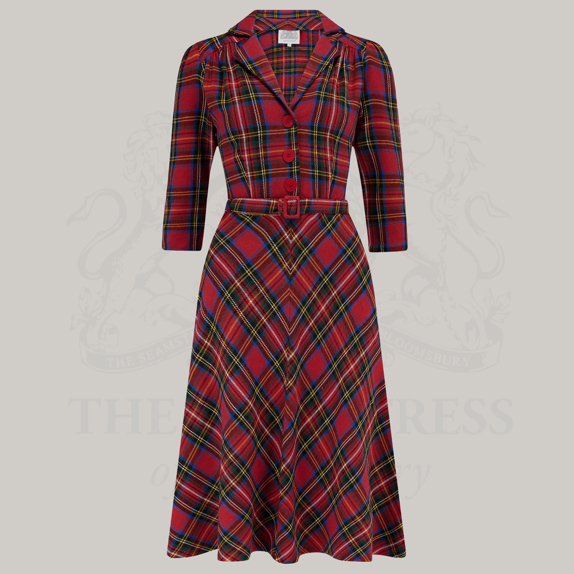 Lisa 3/4 Length Sleeve Dress in Red Plaid Tartan