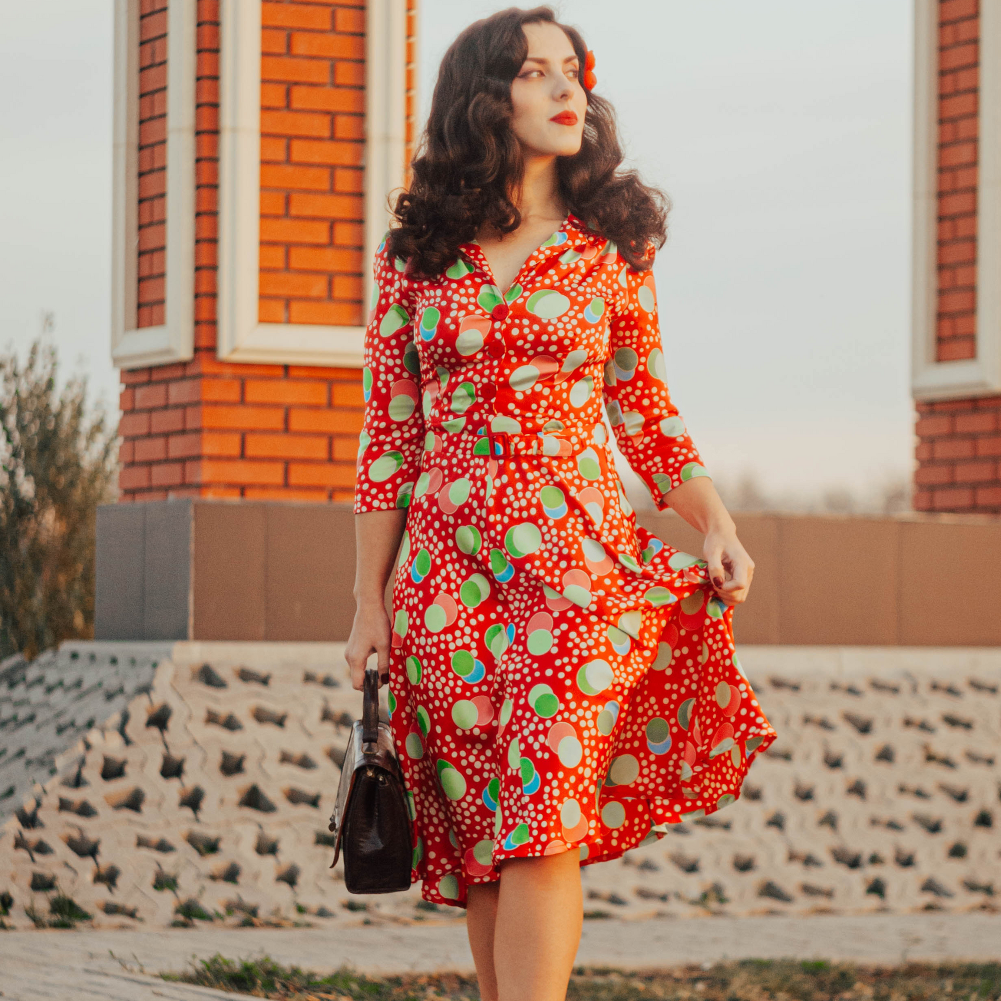 Lisa 3/4 Length Sleeve Atomic Satin | 1940s Style Shirtwaist Dress - The Seamstress of Bloomsbury Lisa 3/4 Length Sleeve Atomic Satin | 1940s Style Shirtwaist Dress - The Seamstress of Bloomsbury