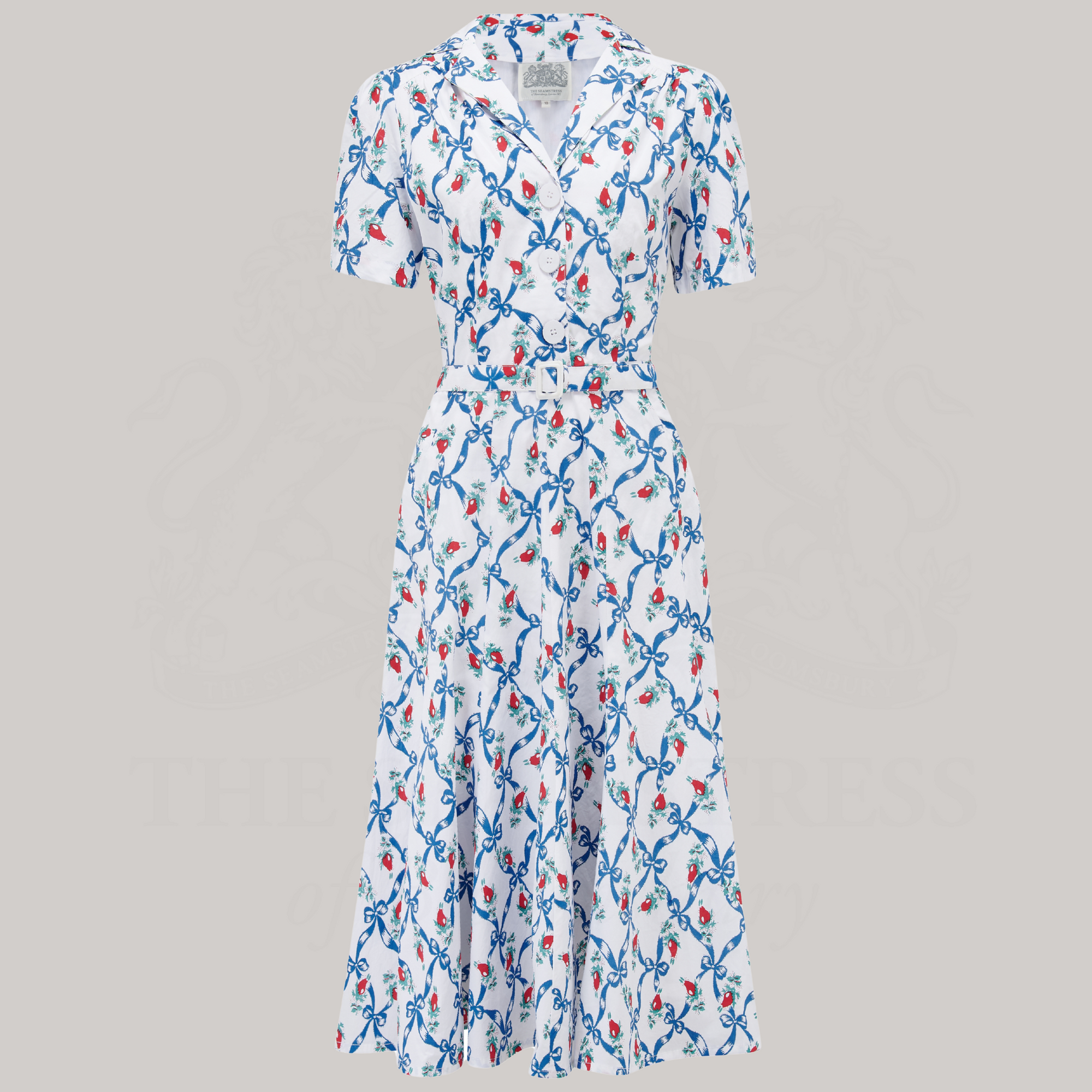 Lisa Fit & Flare Dress in Cotton Rose Bow