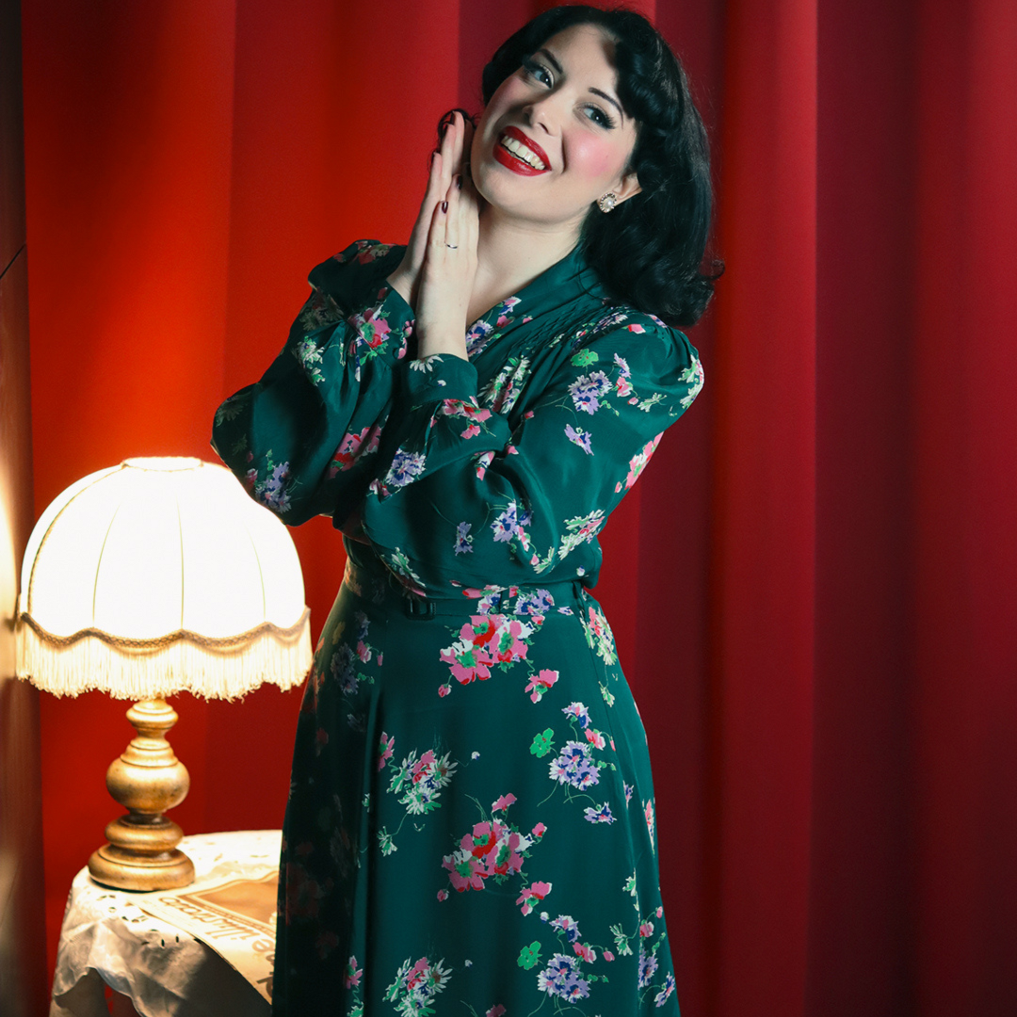 Eva Pussy Bow Dress in Green Mayflower