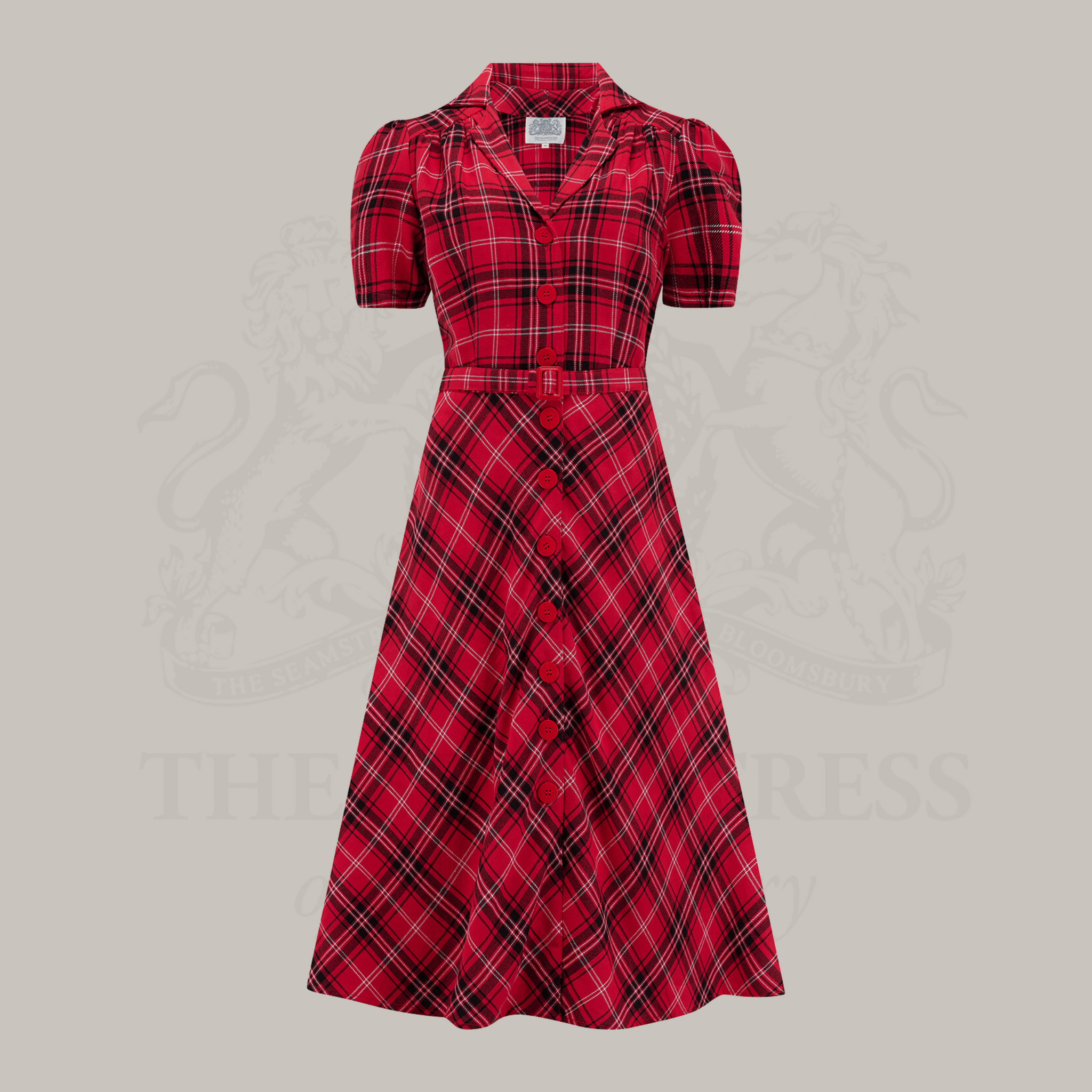 Red black online check dress