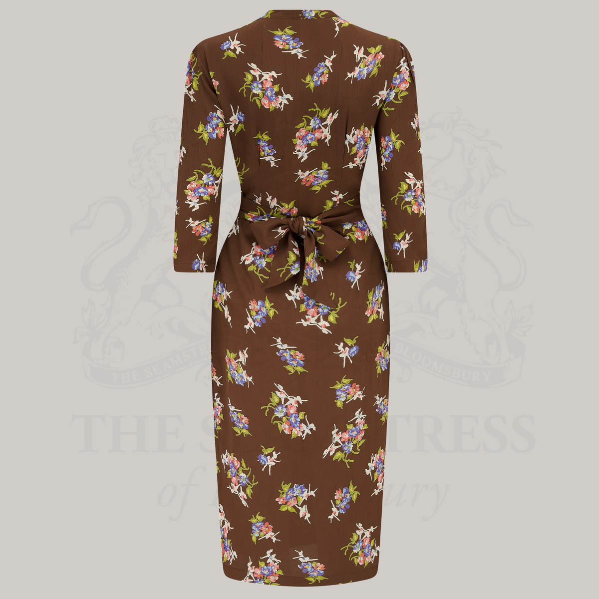 Mabel 3/4 Waterfall Dress in Brown Floral Dancer