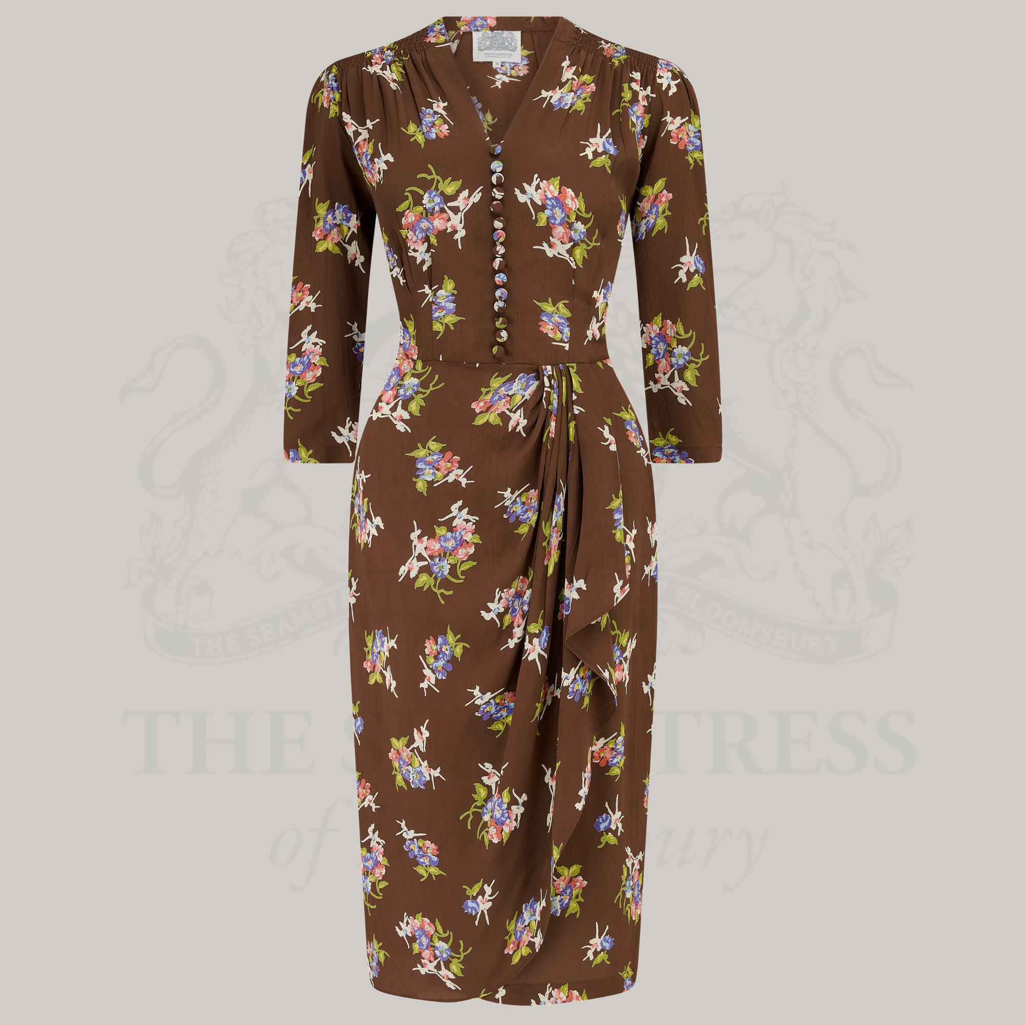 Mabel 3/4 Waterfall Dress in Brown Floral Dancer
