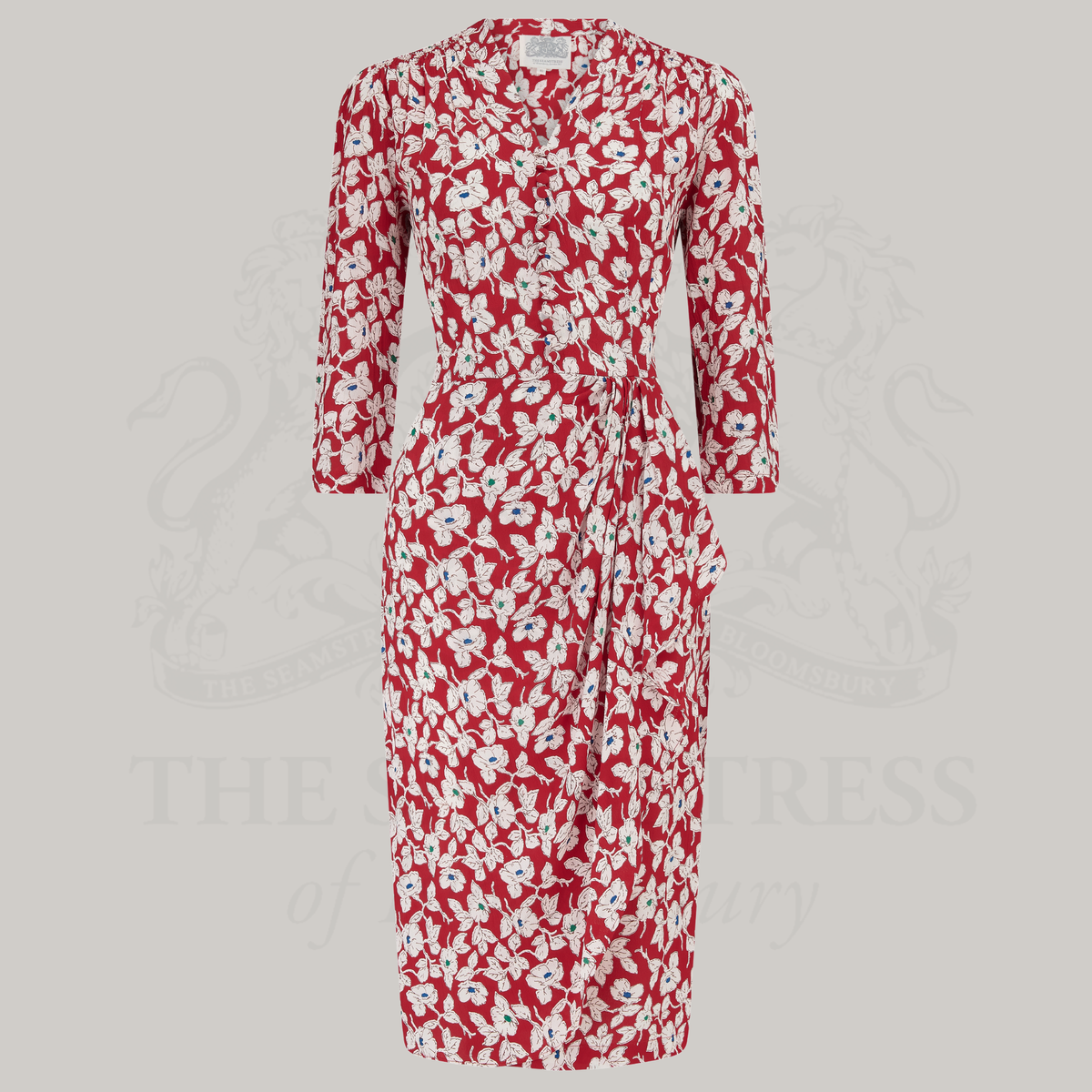 Mabel 3/4 Waterfall Dress in Red Pansy