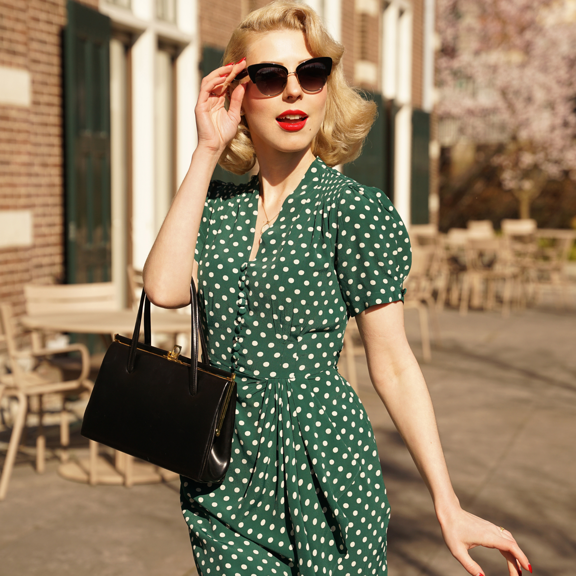 Mabel Dress in Green Polka Dot | Vintage 1940s Style Waterfall Dress - The Seamstress of Bloomsbury Mabel Dress in Green Polka Dot | Vintage 1940s Style Waterfall Dress - The Seamstress of Bloomsbury