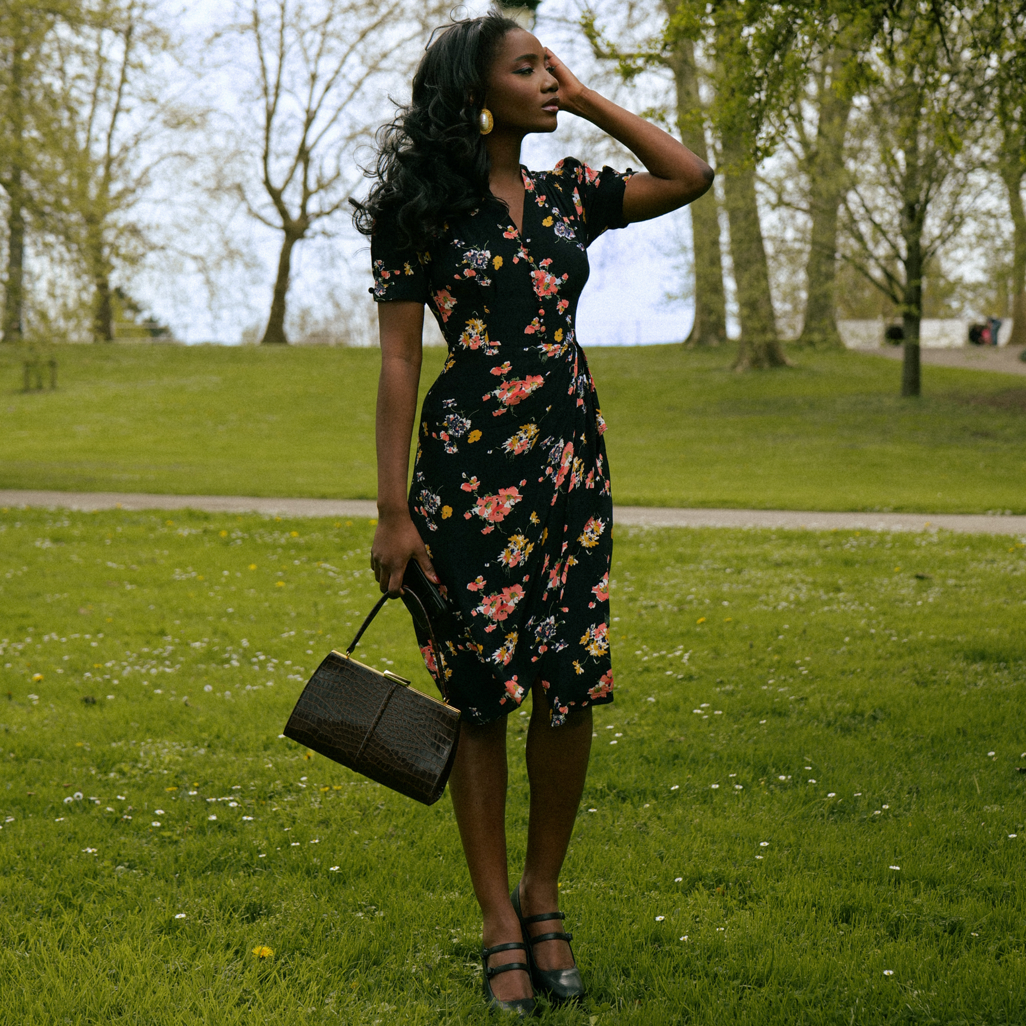 Mabel Waterfall Dress in Black Mayflower