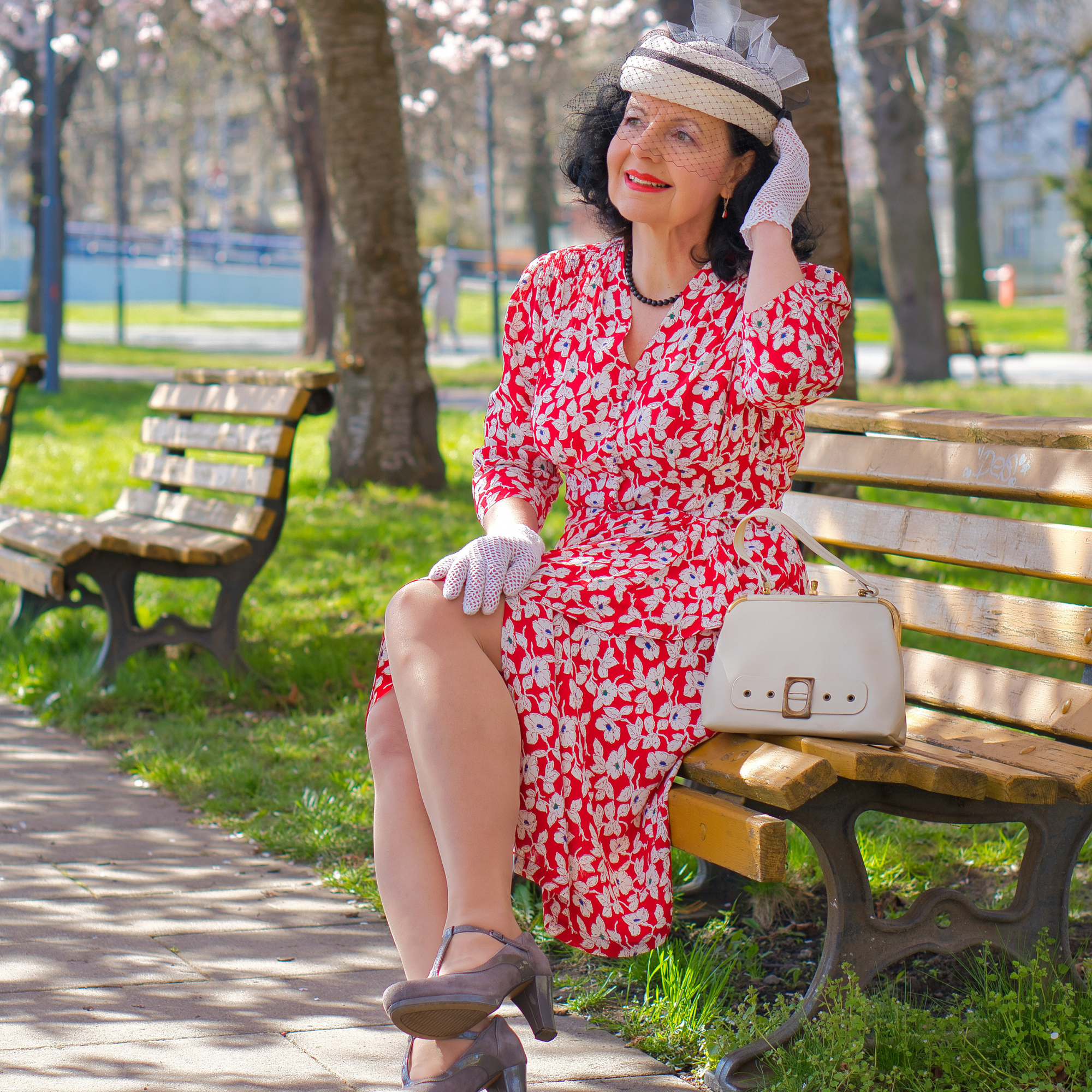 Mabel 3/4 Waterfall Dress in Red Pansy