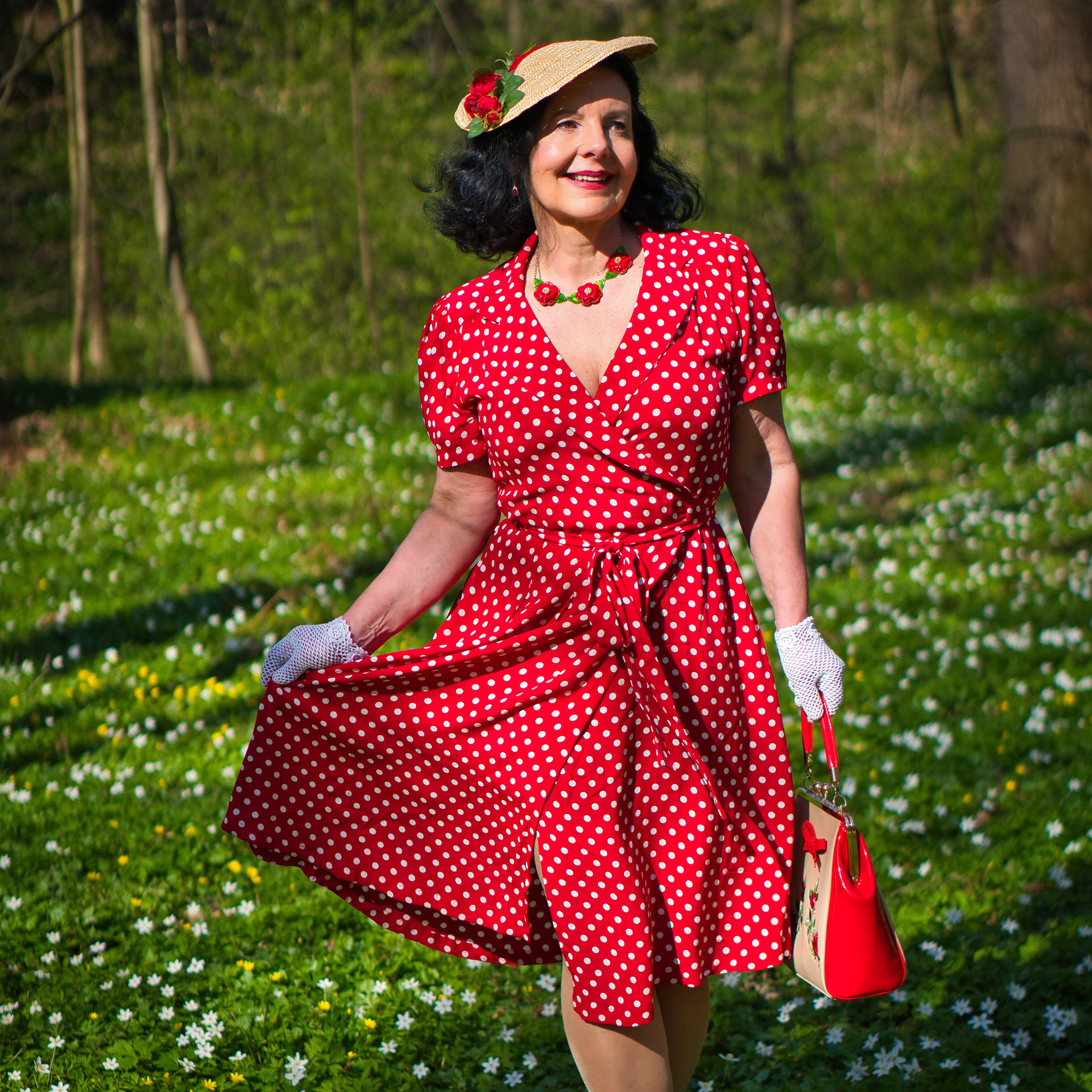Peggy Wrap Dress in Red Polka